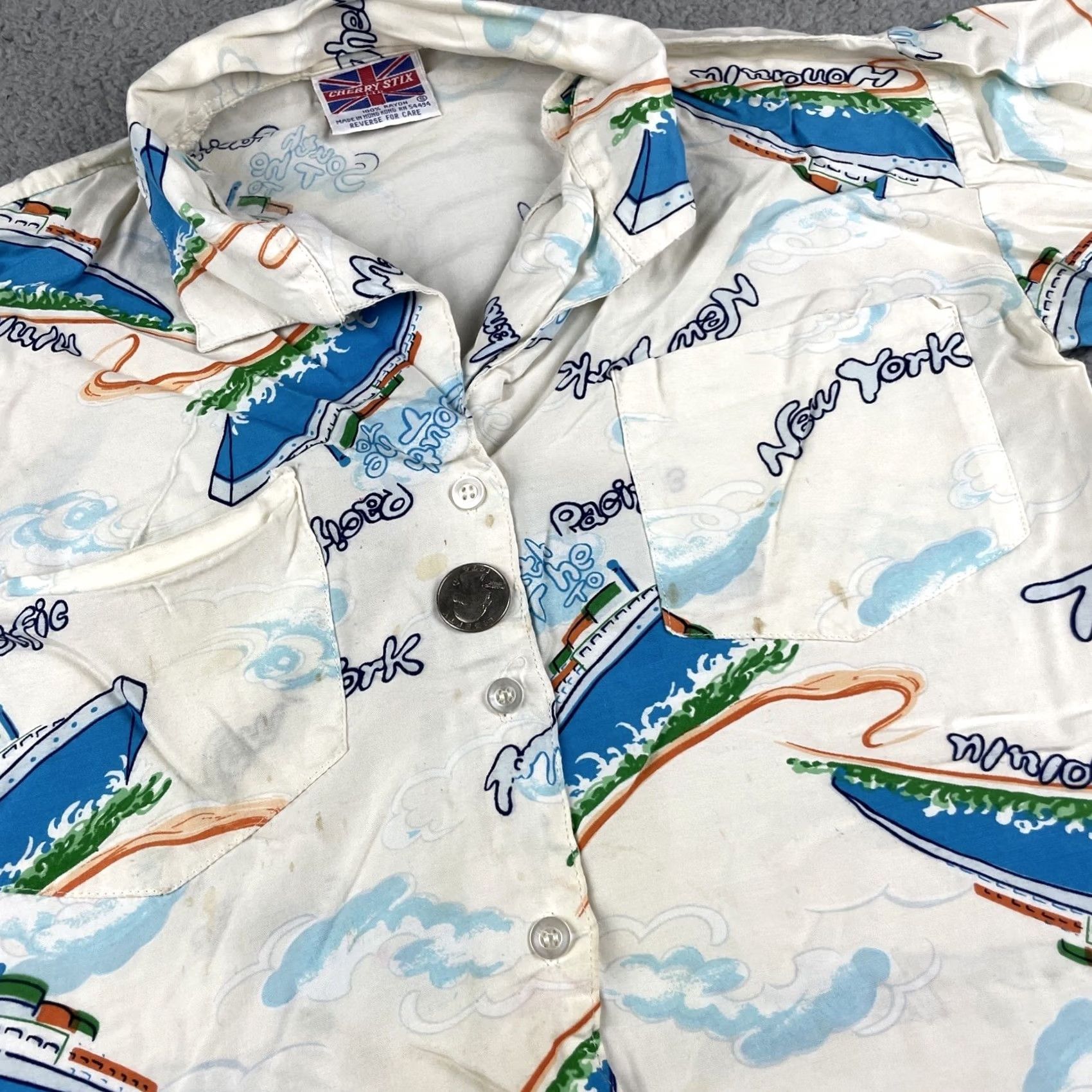 Vintage VTG Cherry Stix Ltd Button-Up Shirt XS White Travel Casual Womens Short Sleeve Collared Size XS / US 0-2 / IT 36-38 - 6 Thumbnail