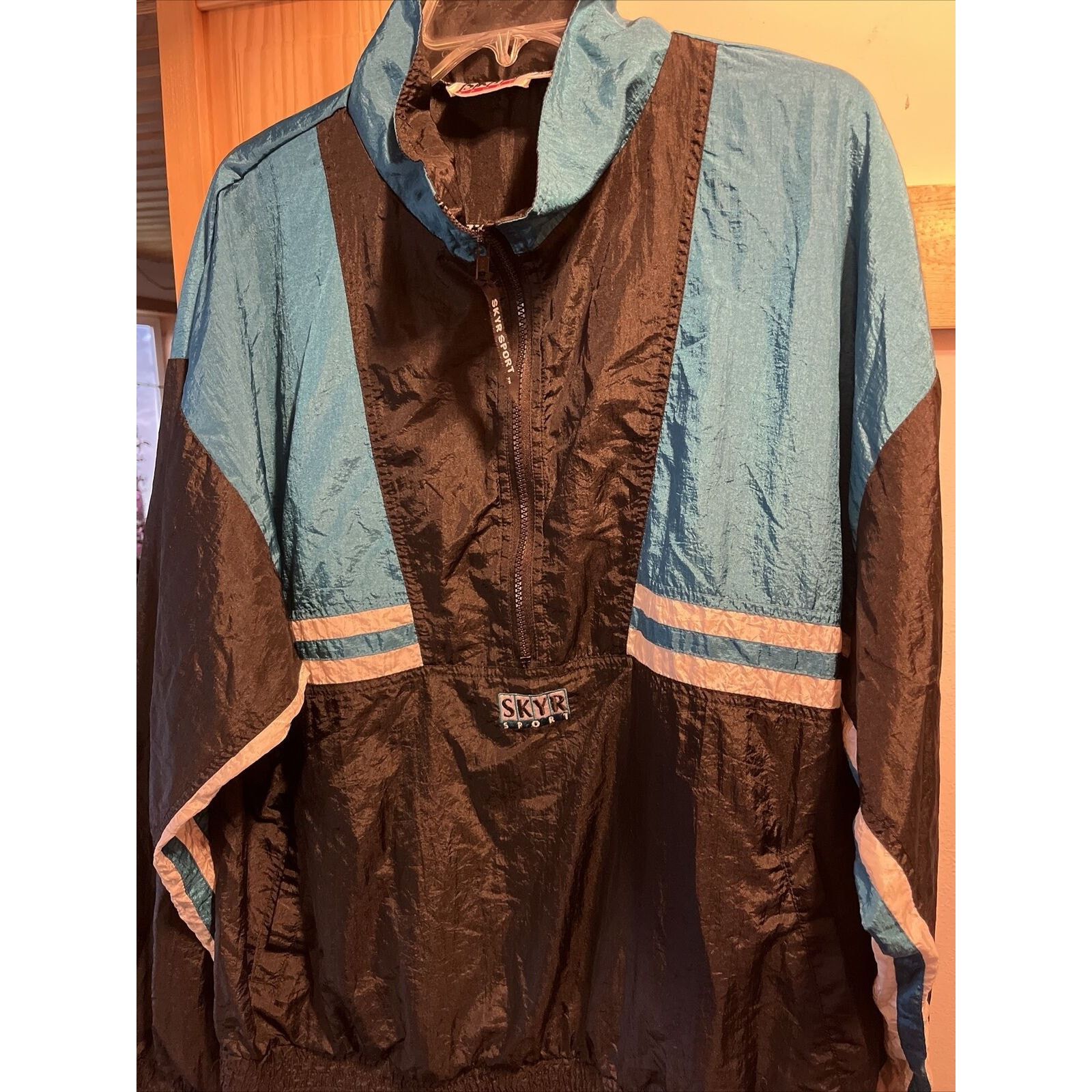 The Unbranded Brand Skyr VTG Men’s XL Black Blue 1/2 Zip LS Nylon Poly Jacket Size US XL / EU 56 / 4 - 7 Thumbnail