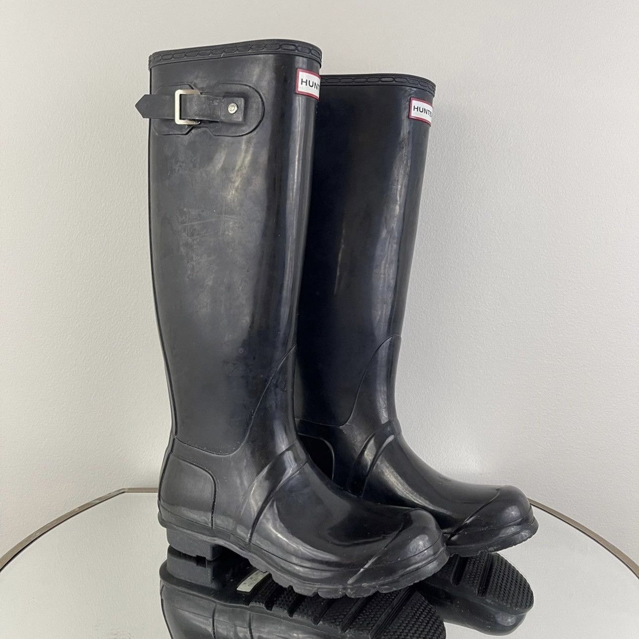 Hunter HUNTER Original Tall Black Gloss Rubber Knee High Rain Boots Size US 8 / IT 38 - 3 Thumbnail
