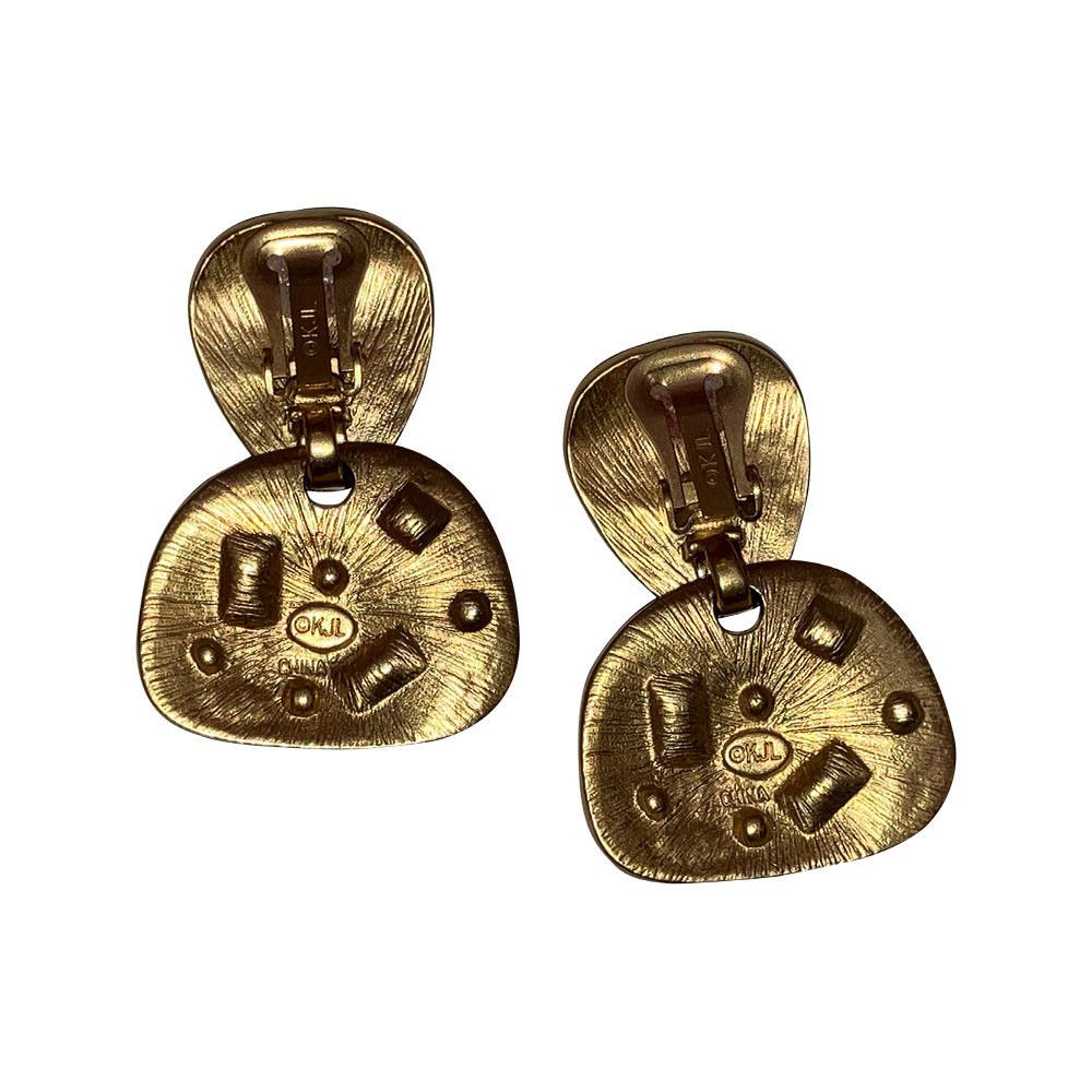 Designer KJL Hammered Goldtone Rhinestone Dangle Earrings Size ONE SIZE - 5 Thumbnail