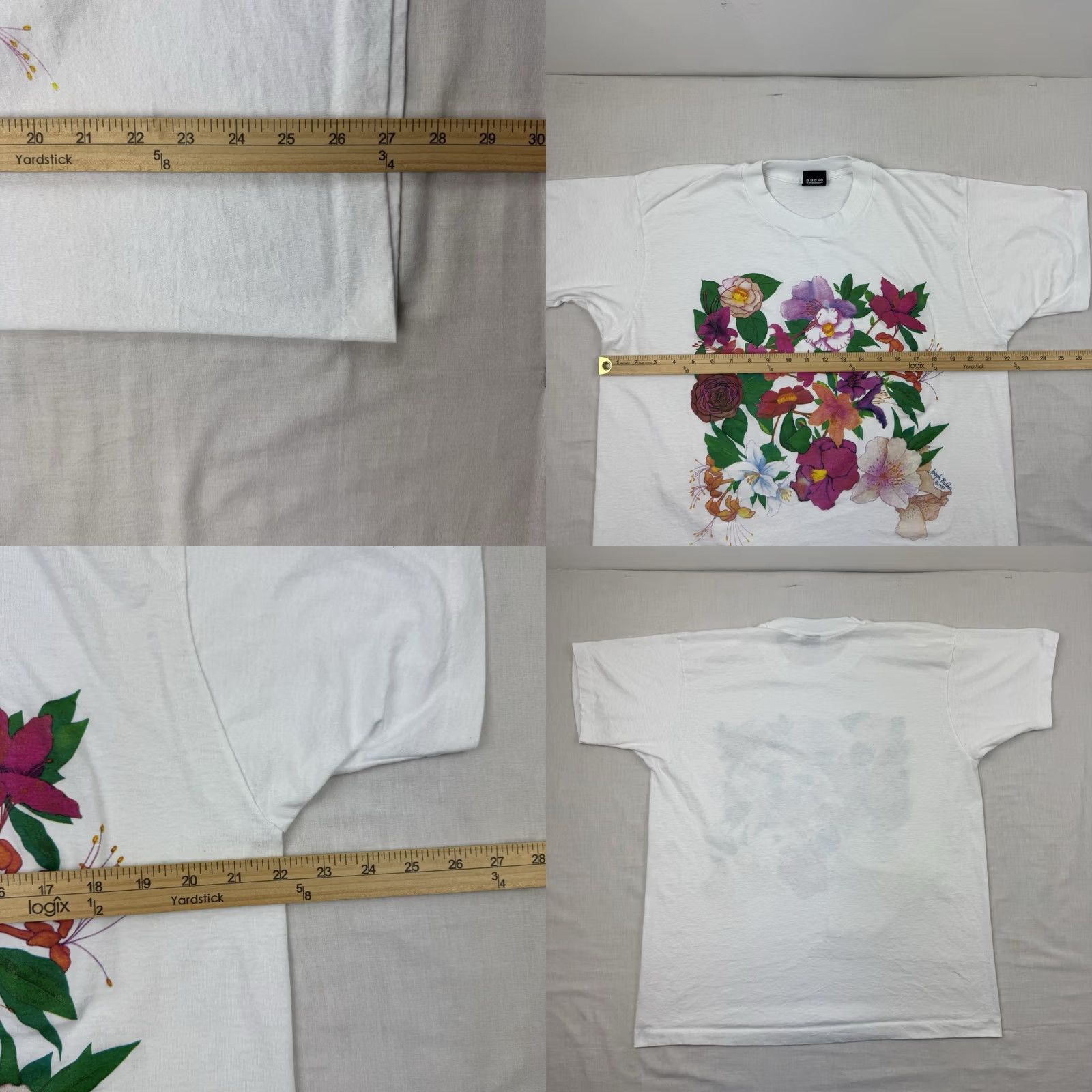 Vintage VINTAGE Screen Stars T-Shirt Mens Adult XL White 90s Floral Nature Garden Outdoor Graphic Print Short Sleeve Crew Neck Size US XL / EU 56 / 4 - 8 Thumbnail