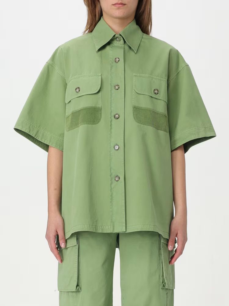 Stella McCartney o1s22i1n1024 Oversized Short-Sleeved Shirt in Green Size M / US 6-8 / IT 42-44 - 1 Thumbnail