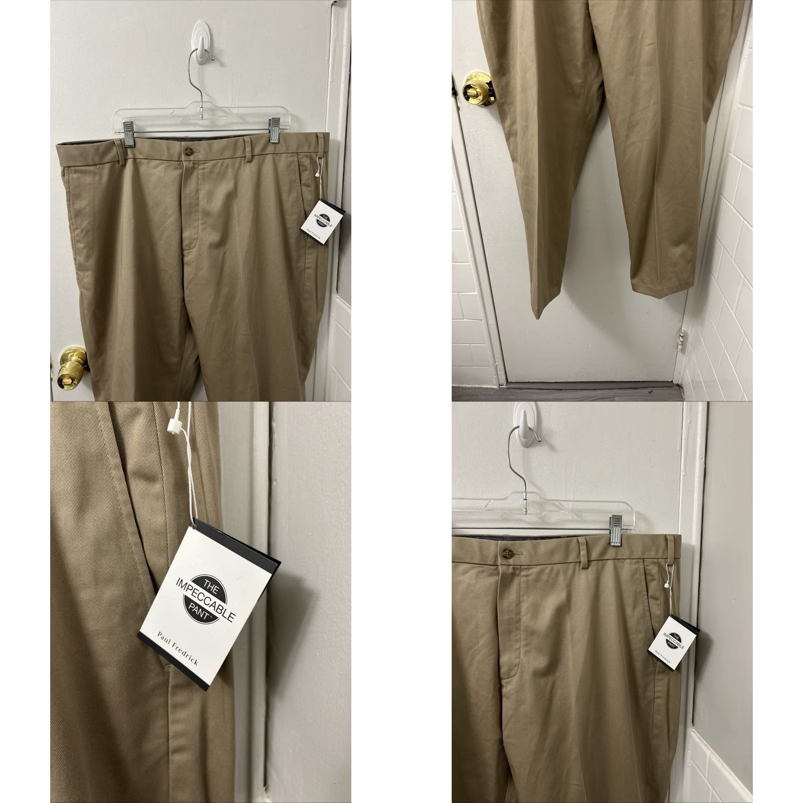 Vintage Paul Fredrick Pants Mens 42x28 Tan Khaki Tailored Fit NWT Zipper Button Chino Stretch Wrinkle Resistant Cotton Blend 5-Pocket Size US 42 / EU 58 - 8 Thumbnail