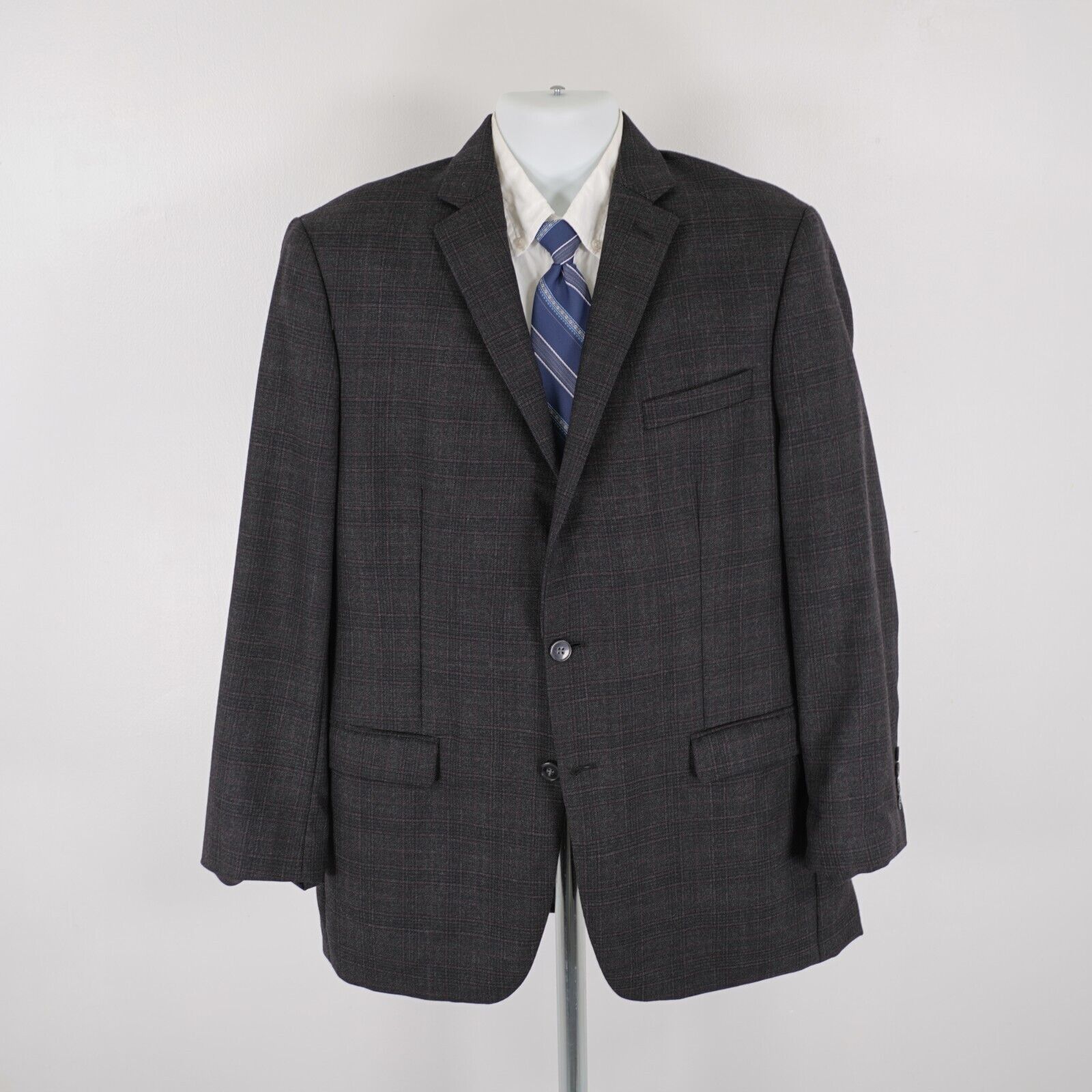 Calvin Klein Calvin Klein Wool Gray Check W/ Purple Windowpane 2 Button B Size 42L - 4 Thumbnail