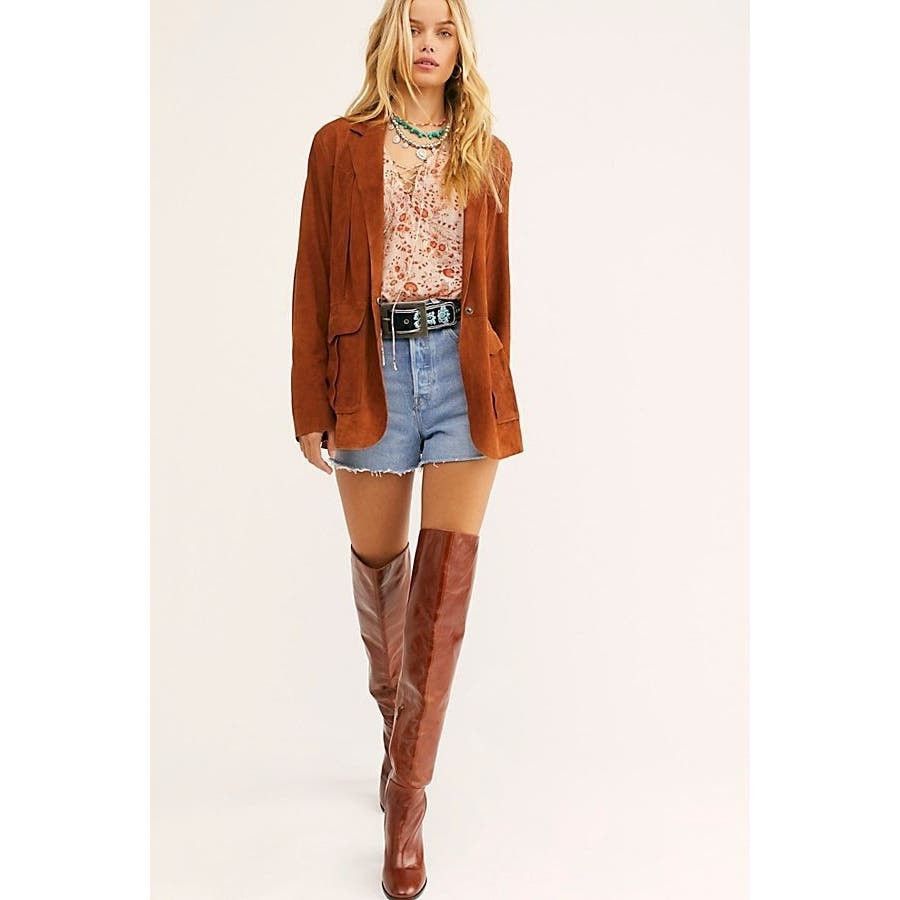 Free People New Free People JAKETT Veronica Blazer SUEDE $670 L Mustang Size L / US 10 / IT 46 - 1 Thumbnail