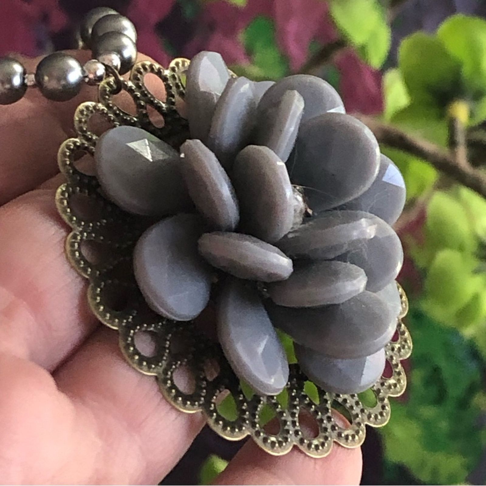 Handmade Handcrafted repurpose faceted floral Pearl necklace Size ONE SIZE - 10 Thumbnail