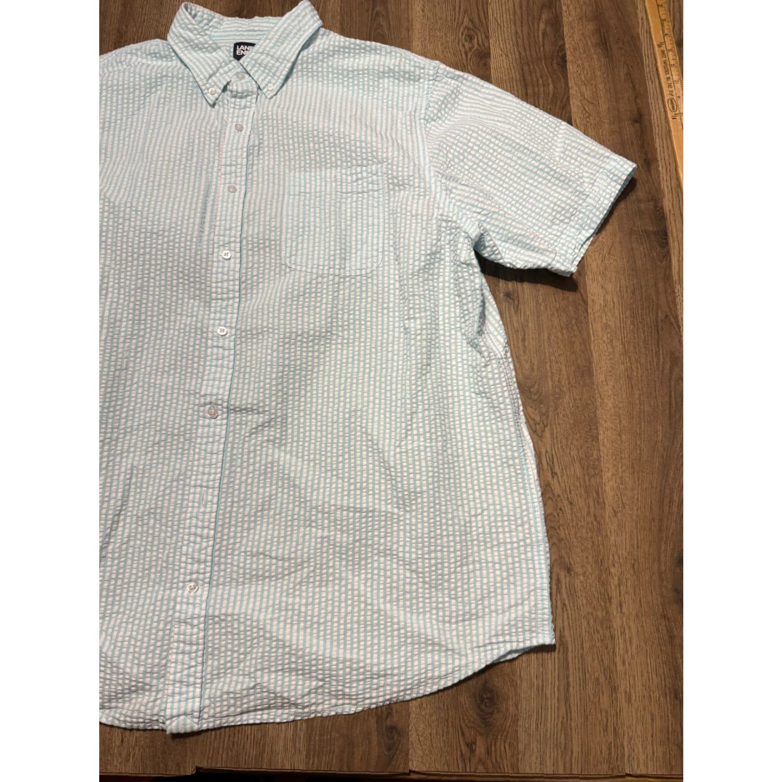 Lands' End Lands' End Shirts Men's 2XL White Blue Short Sleeve Button-Up Casual Pocket Shirt Size US XXL / EU 58 / 5 - 2 Thumbnail