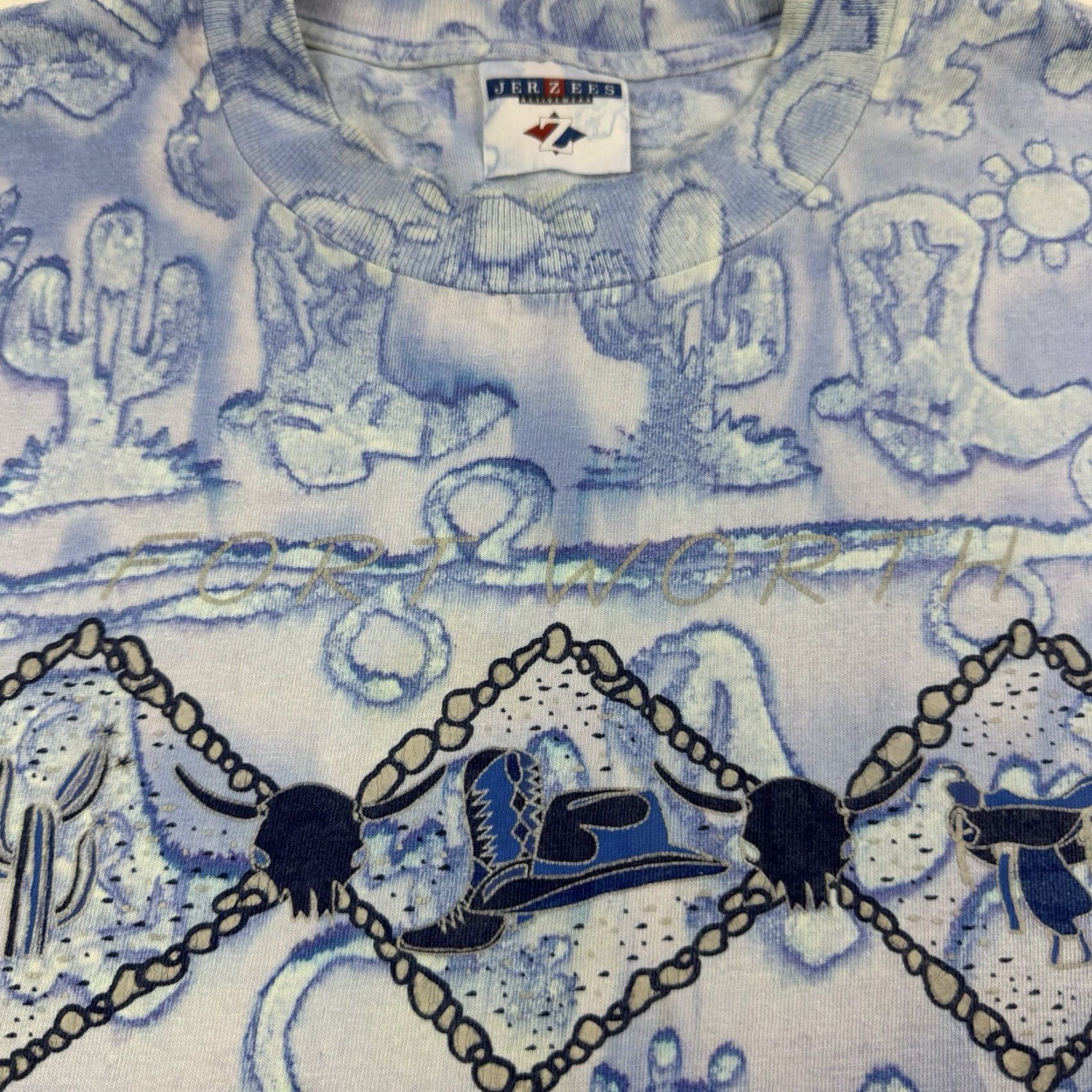 Jerzees VINTAGE Fort Worth Texas Tie Dye T-Shirt Men XL Short Sleeve Crew Neck Graphic Print Western 90s Size US XL / EU 56 / 4 - 3 Thumbnail