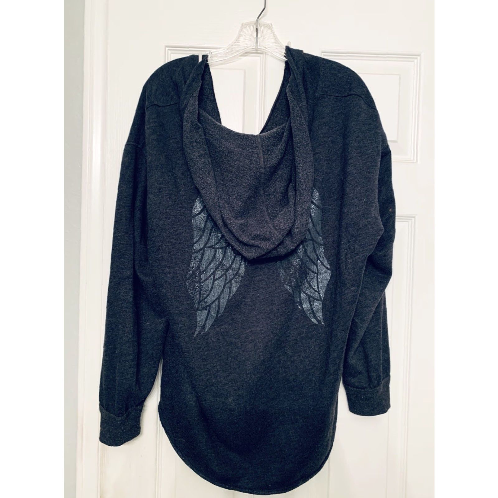 Victoria's Secret VINTAGE Victoria’s Secret V-Neck Hoodie Women Large Smoke Gray With Wings Size L / US 10 / IT 46 - 4 Thumbnail
