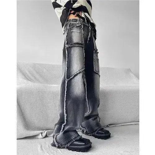 Jean Black Grey Gothic Baggy Jeans Men Women Size US 32 / EU 48 - 2 Thumbnail