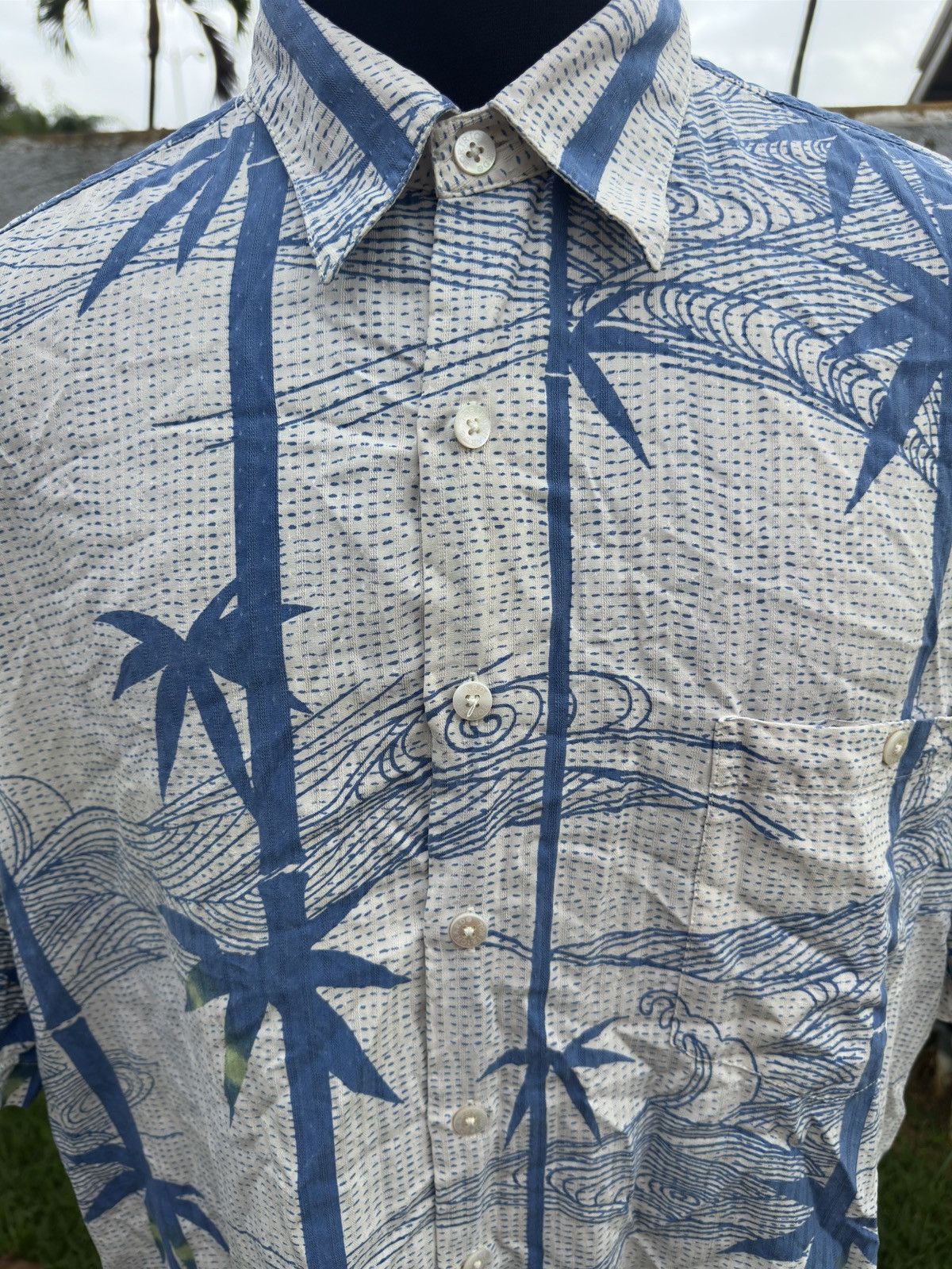 Tori Richard PreOwned Tori Richard Hawaiian Print Blue/White Men's XLT Size US XL / EU 56 / 4 - 3 Thumbnail