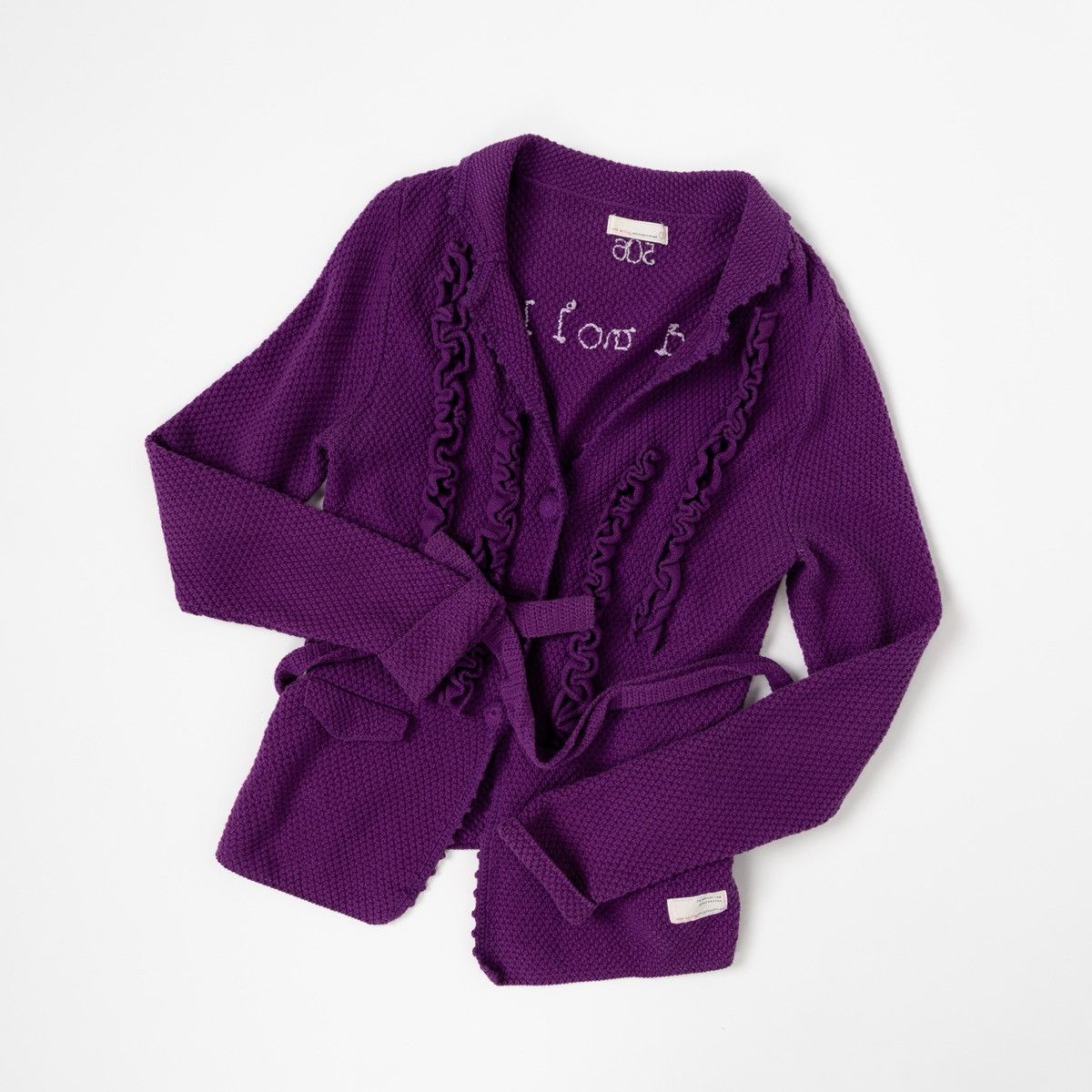 Odd Molly Odd Molly Womens Violet Cotton Cardigan Ruffle Knit Belted Size L / US 10 / IT 46 - 3 Thumbnail