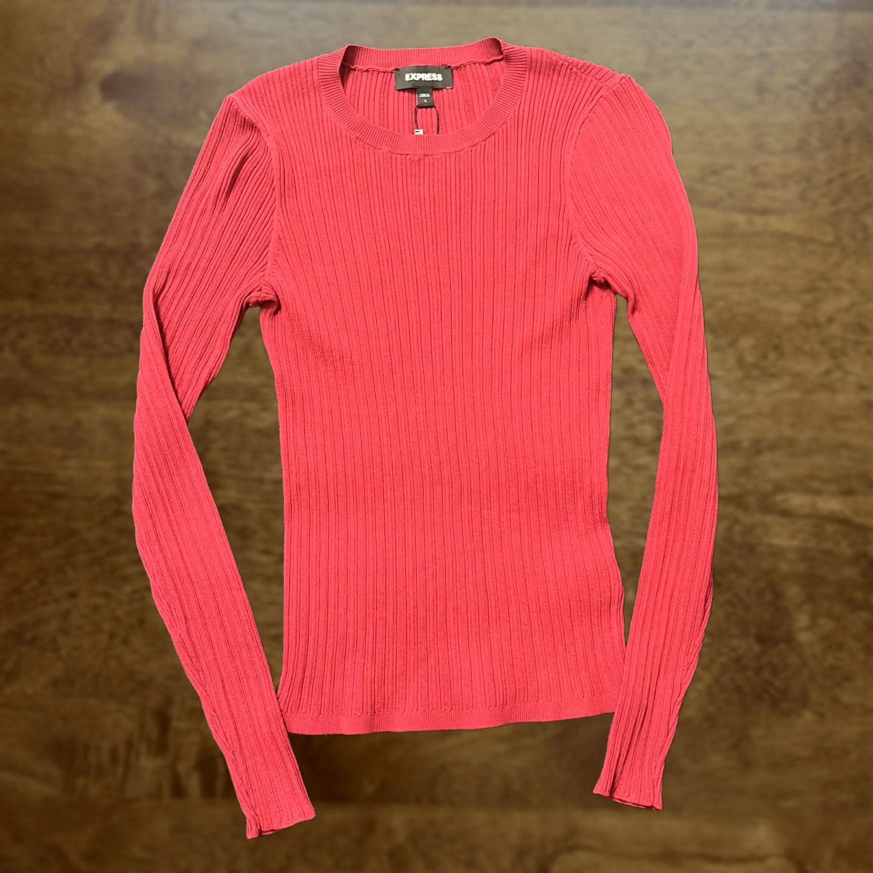 Express Express Sweater Womens Small Red Ribbed Knit Crew Neck Pullover Stretch Top Size S / US 4 / IT 40 - 1 Thumbnail