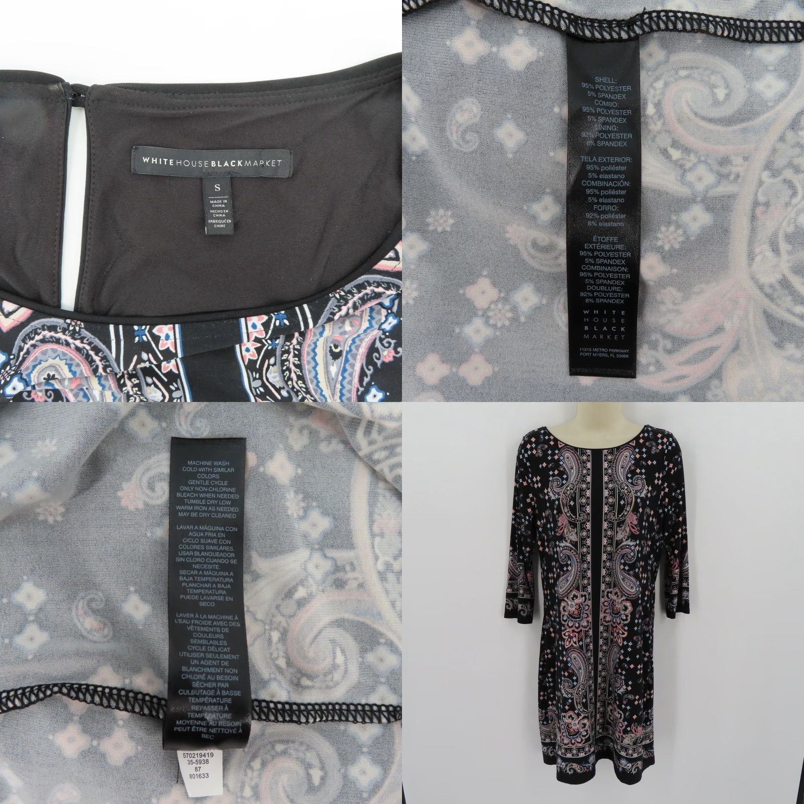 White House Black Market White House Black Market Women Small Black Pink Blue Paisley Scroll Sheath Dress Size S / US 4 / IT 40 - 8 Thumbnail