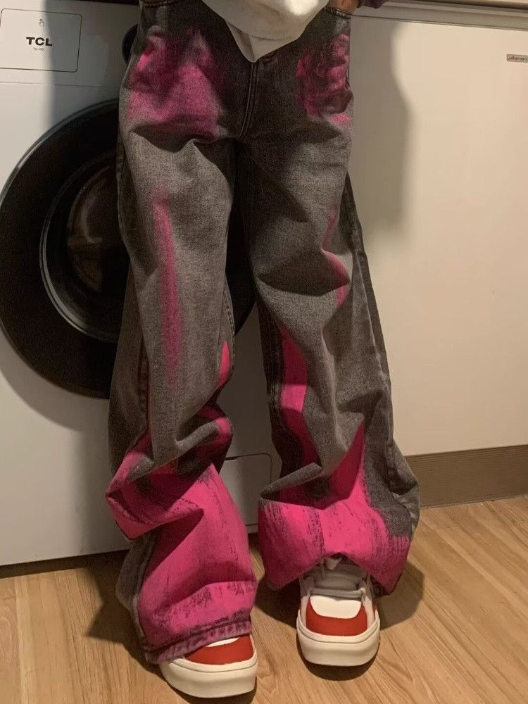 Japanese Brand × Vintage Women's Baggy Pink Jeans Size 31" - 3 Thumbnail