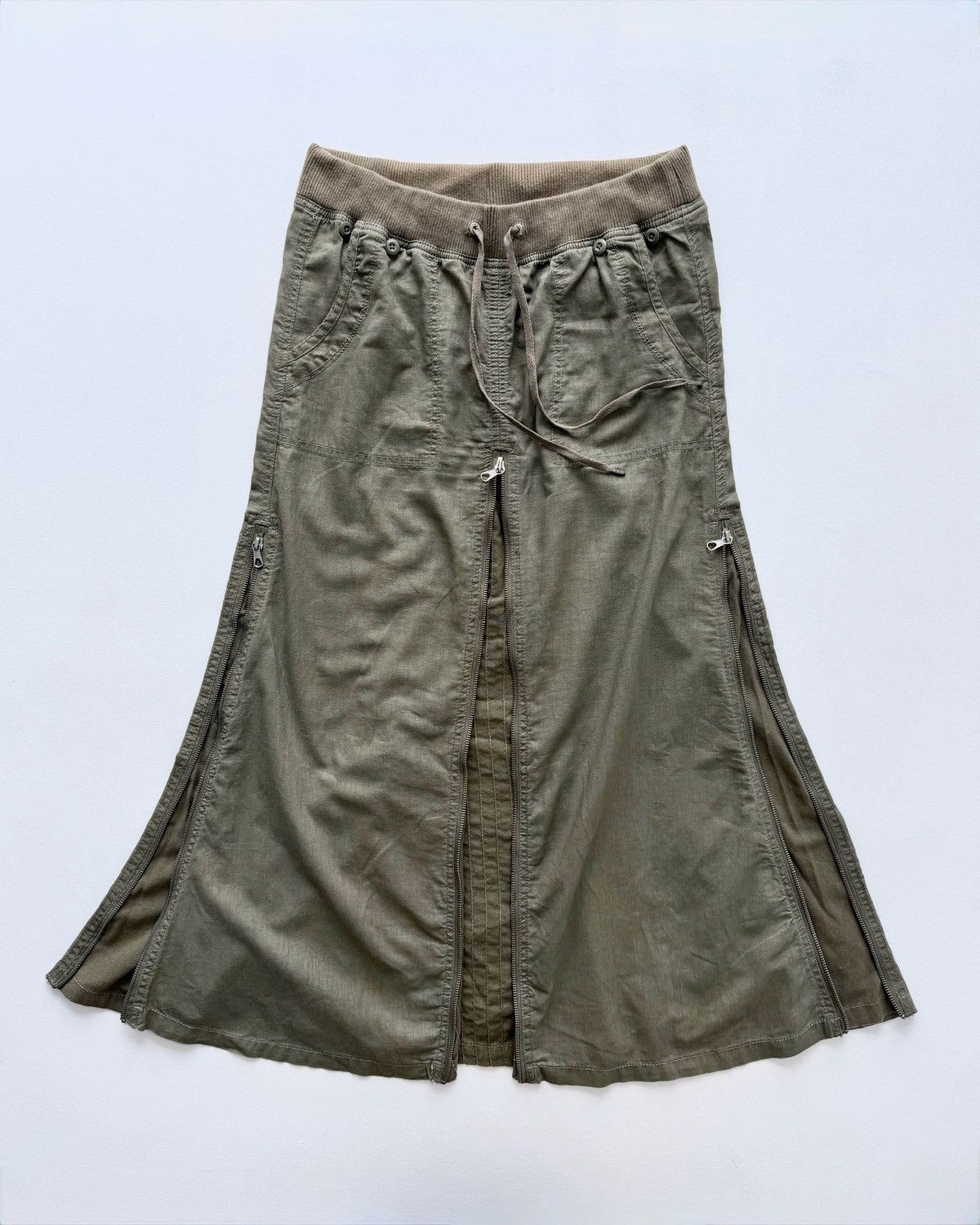 Japanese Brand GOA LINEN MILITARY MULTI-ZIP MAXI SKIRT Size 28" / US 6 / IT 42 - 3 Thumbnail