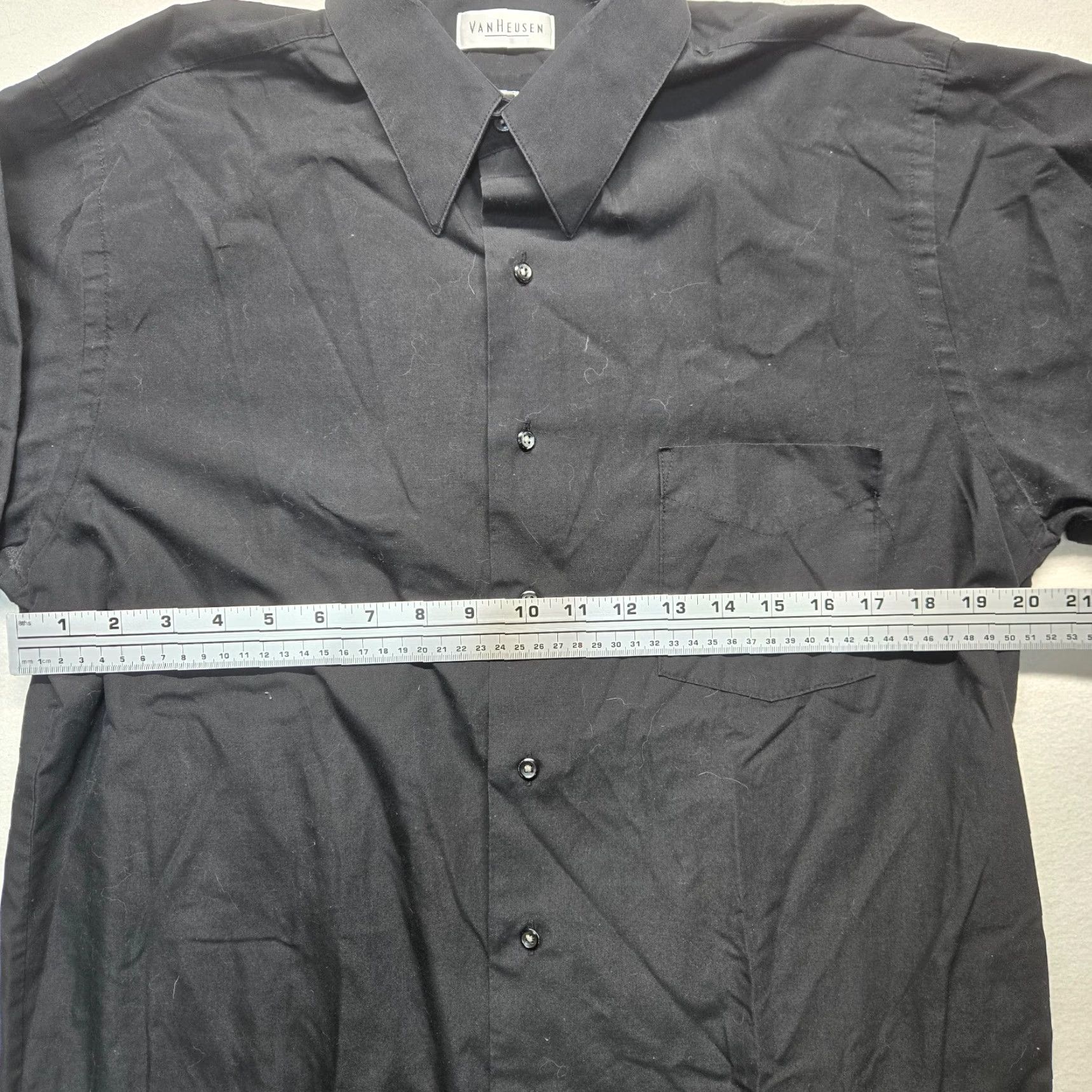 Van Heusen Van Heusen Shirt Mens 16 34/35 Black Solid Poplin Button Up Long Sleeve Casual Size US L / EU 52-54 / 3 - 4 Thumbnail