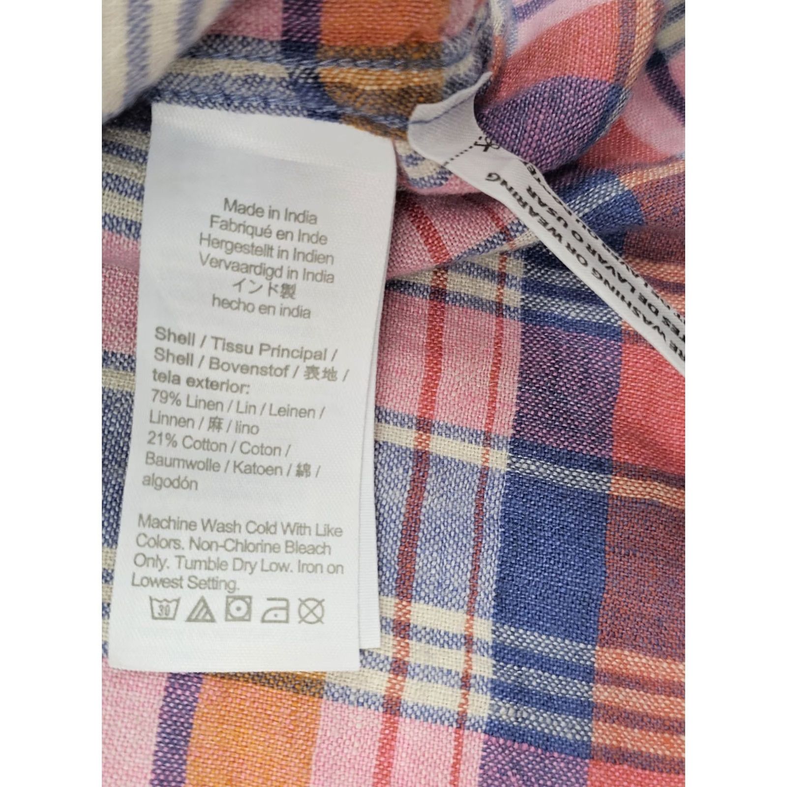J.Crew J.CREW Linen Blend Short Sleeve Button-Up Shirt Men L Pink & Blue Plaid EUC Size US L / EU 52-54 / 3 - 4 Thumbnail