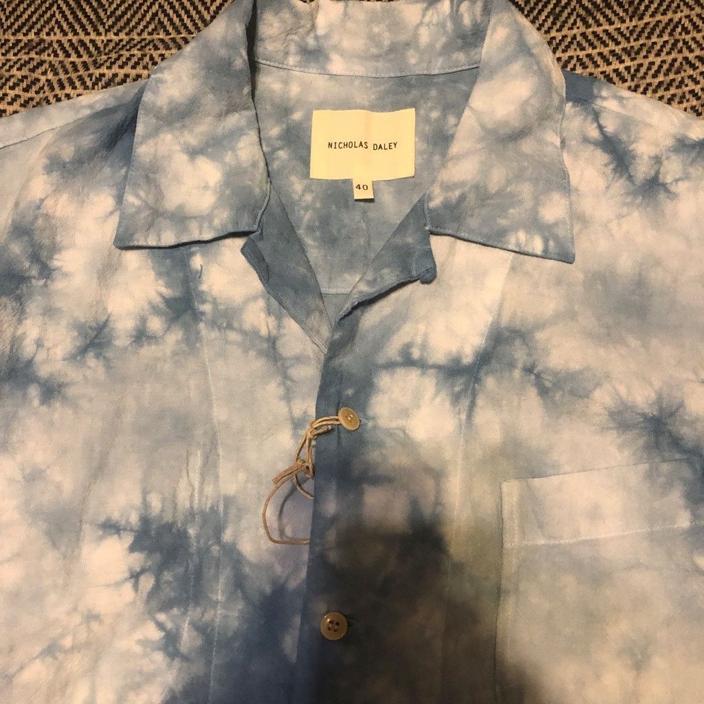 Nicholas Daley Beach Shirt Blue Tie-Dye Cotton Chore Pockets - 40/L NWT Size US L / EU 52-54 / 3 - 3 Thumbnail