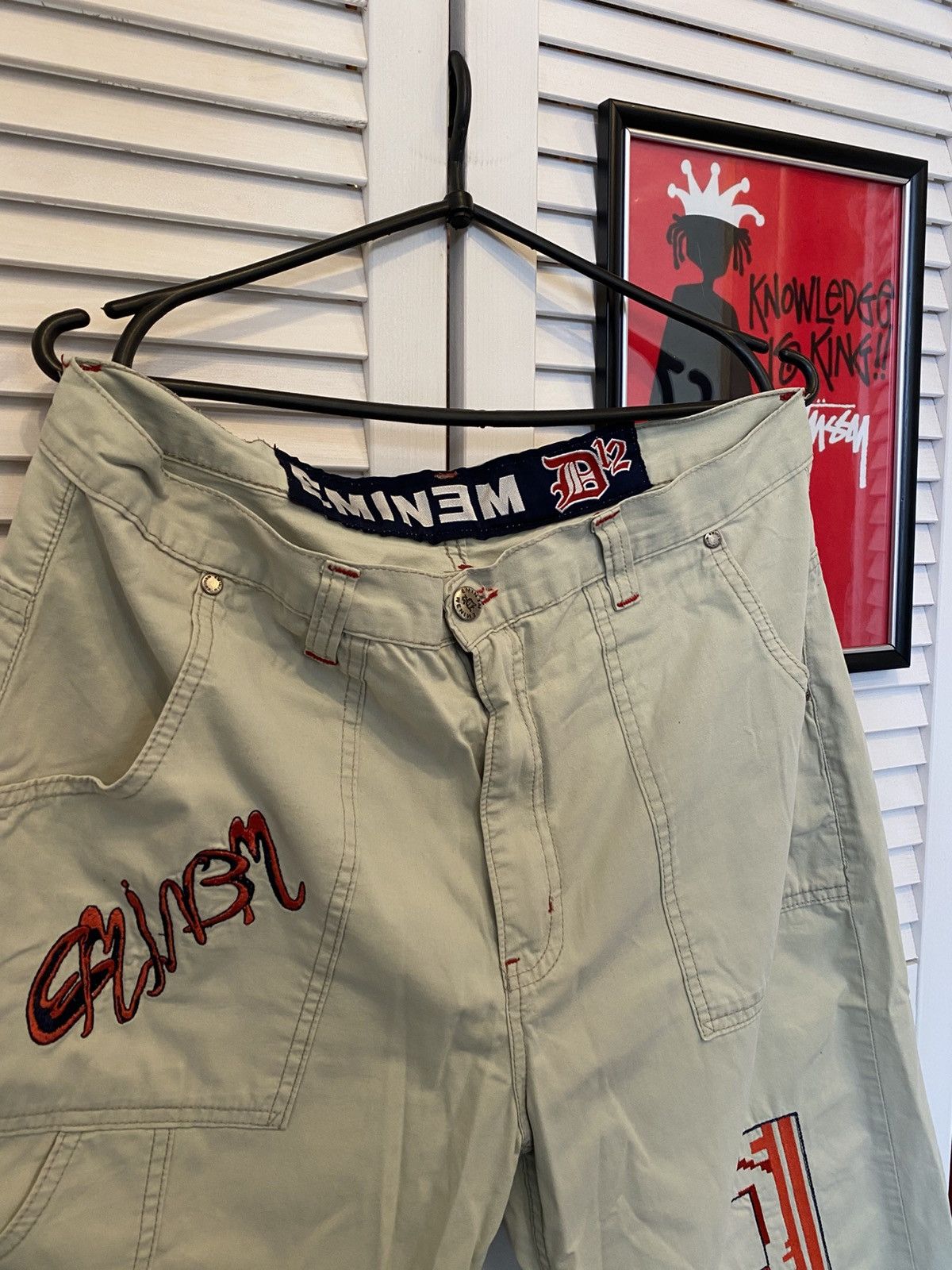 Eminem Vintage Cropped Pants Rap EMINEM Knit Logo Pocket Retro 2s Size US 34 / EU 50 - 4 Thumbnail