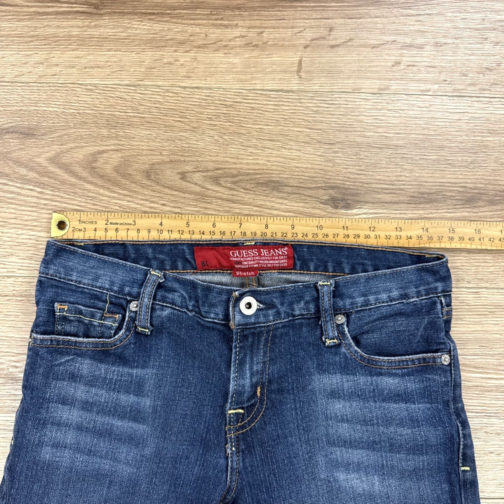 Guess GUESS Foxy Flare Jeans Women Dark Wash Blue 28 Stretch Low Rise 32in Inseam Regular rise Flared Denim Mens? No, Women. Size 28" / US 6 / IT 42 - 4 Thumbnail
