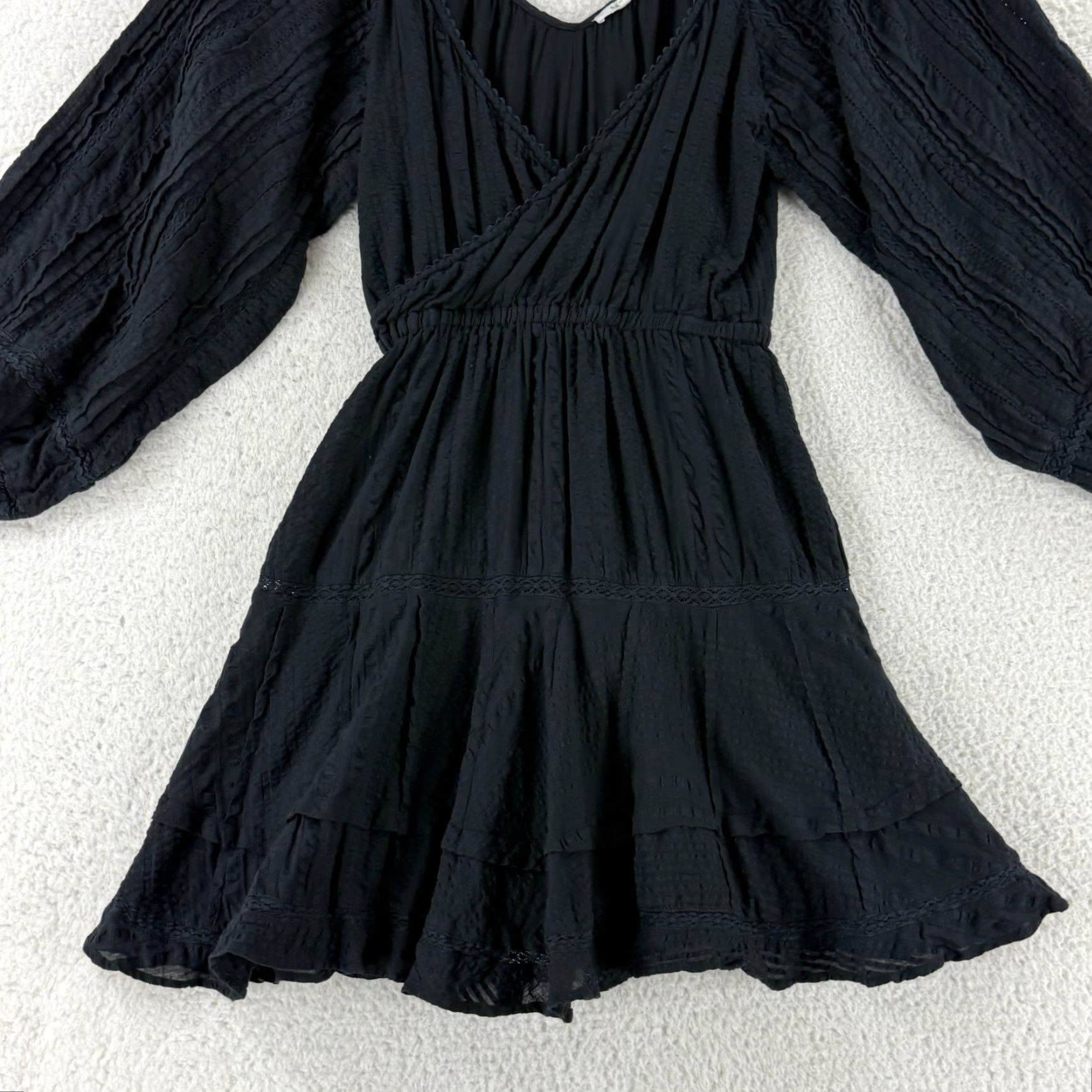 Vintage Tularosa Cora Mini Dress Womens XS Black V-Neck Long Puff Sleeve Pullover Size XS / US 0-2 / IT 36-38 - 4 Thumbnail