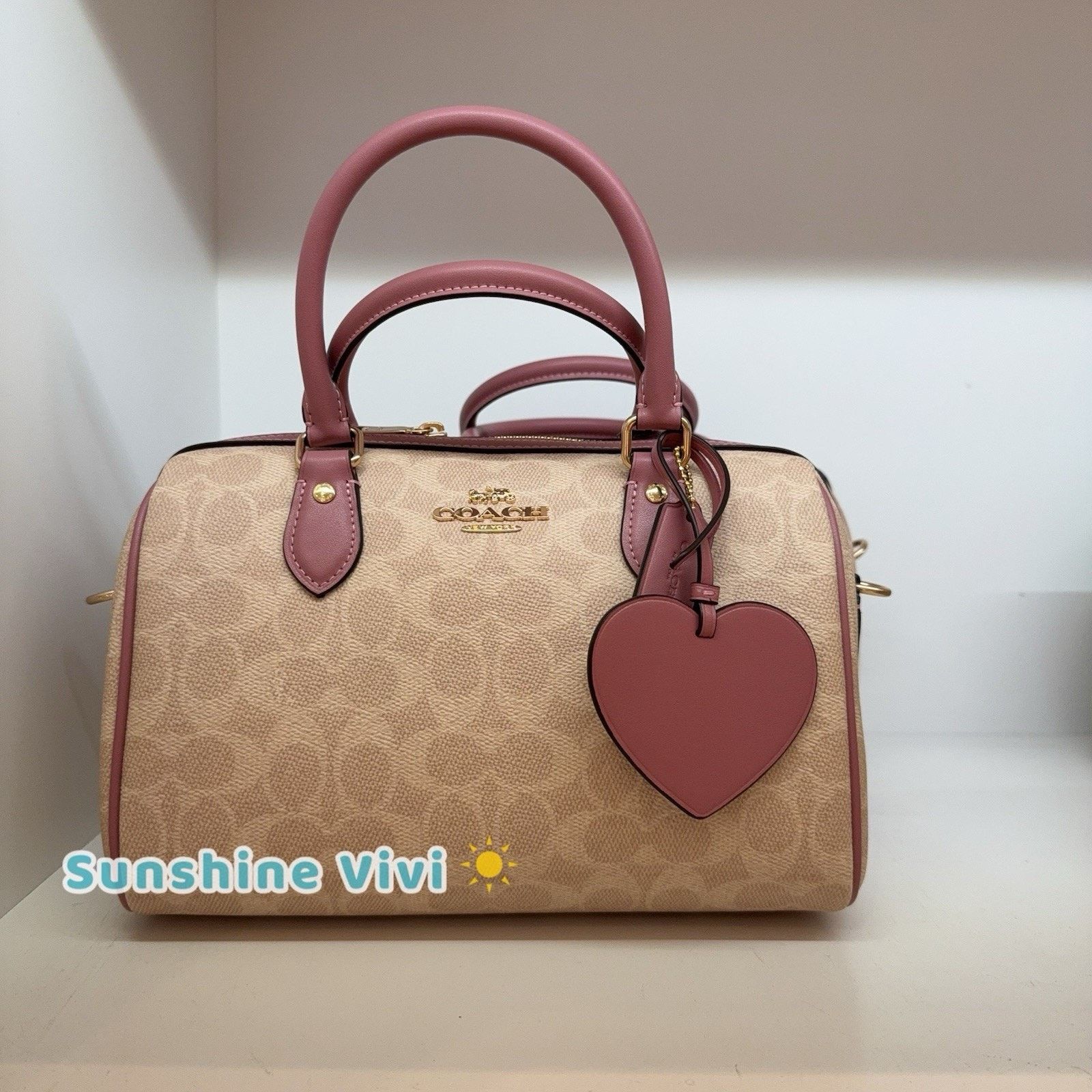 Coach NWT Coach Rowan Satchel Bag Heart Charm CDB21 Sand/Peony Size ONE SIZE - 2 Thumbnail