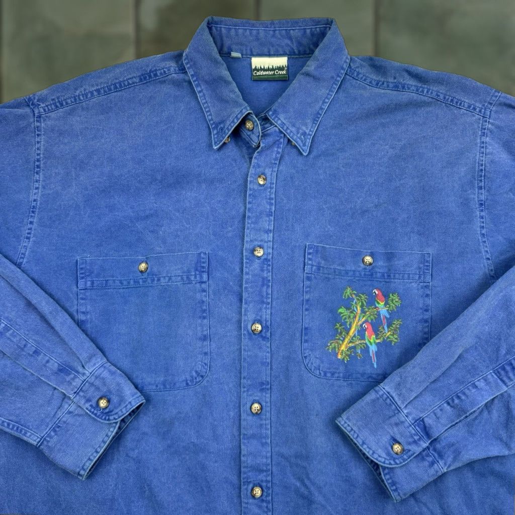 Coldwater Creek VINTAGE Coldwater Creek Button-Up Shirt Adult Large Blue Long Sleeve Collared Bird 90s Mens Size US L / EU 52-54 / 3 - 1 Thumbnail