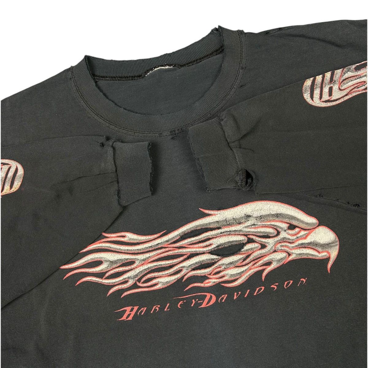 Harley Davidson Vintage Thrashed Harley Davidson Long Sleeve Flame Tee Size US XL / EU 56 / 4 - 2 Thumbnail