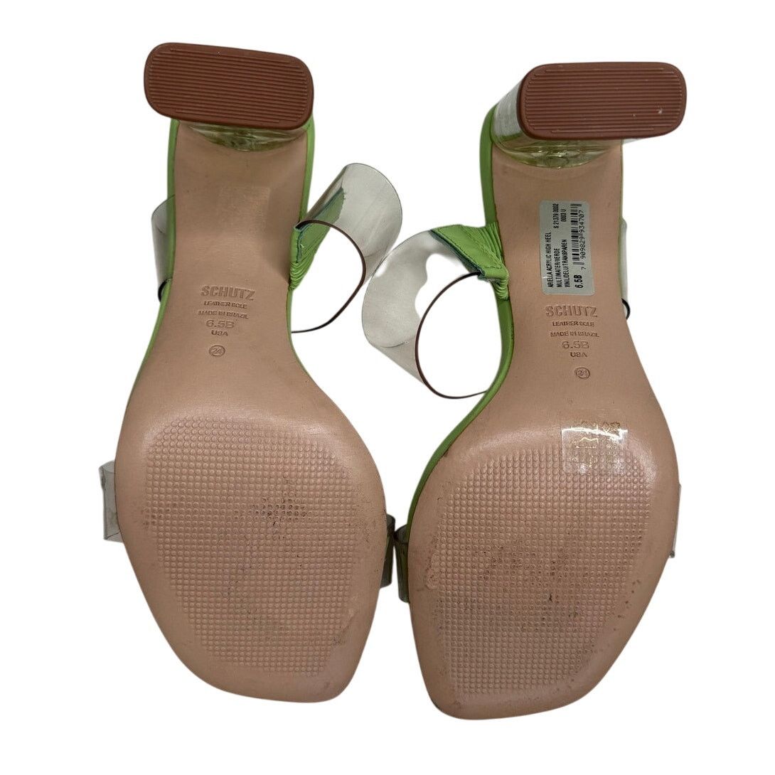 SCHUTZ NEW Schutz Ariella Leather & Acrylic Heel Sandal Neon Green Size US 6.5 / IT 36.5 - 7 Thumbnail