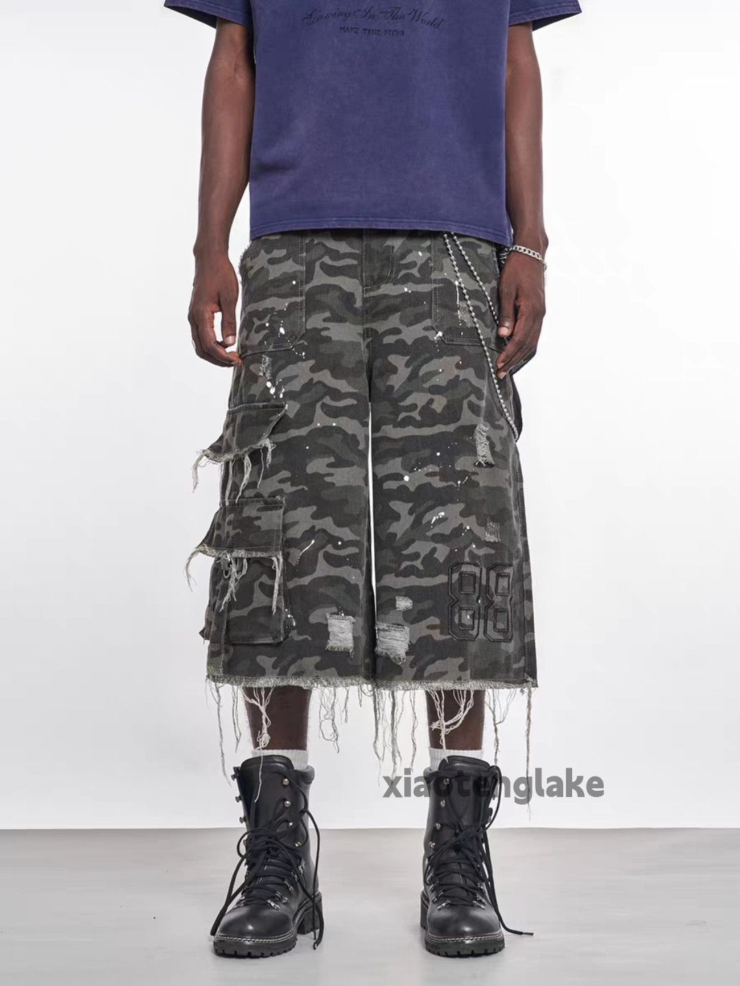 Designer Unisex outdoor utility loose baggy skate camo cargo shorts Size US 34 / EU 50 - 6 Thumbnail