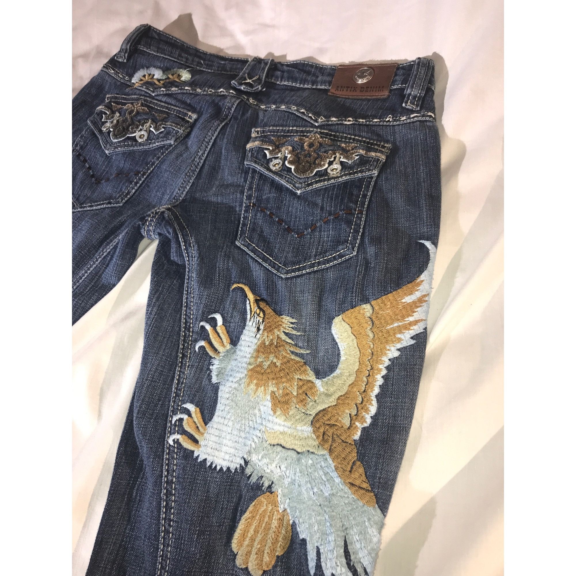Antik Denim Antik Denim Womens Embroidered Bird Leather Patch Blue Jeans Size 29" - 5 Thumbnail
