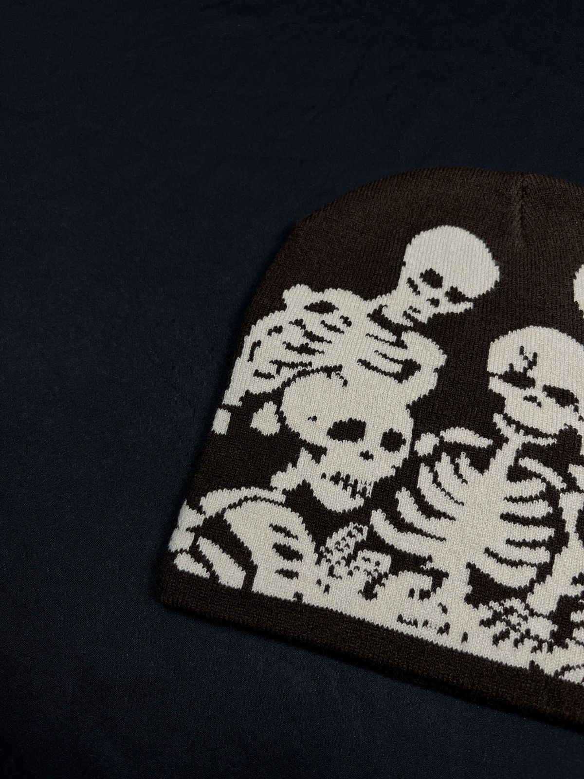 Japanese Brand Y2k Skeleton Skull Cap Graphic No Cuff Brown Beanie OS Size ONE SIZE - 2 Thumbnail