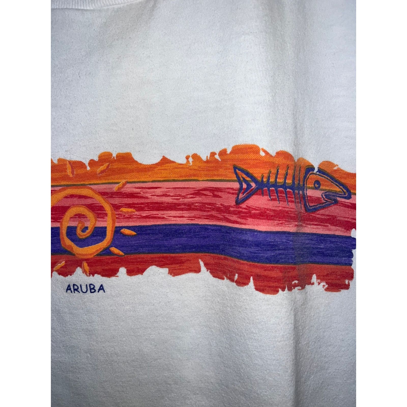 Vintage Vintage Aruba Shirt Fish Bones Sun Miro White Tee 90s XL Size US XL / EU 56 / 4 - 5 Thumbnail
