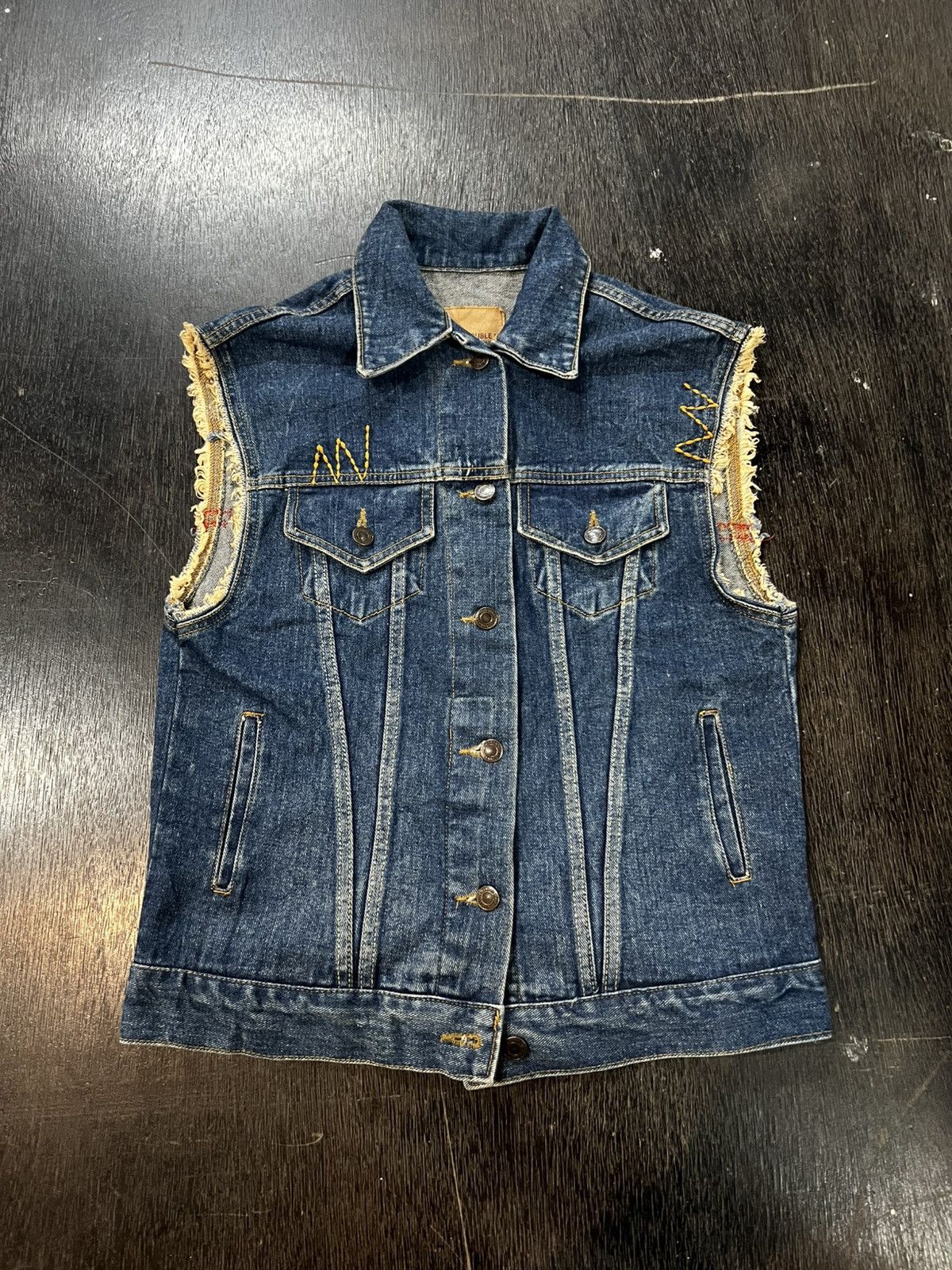 Japanese Brand DOUBLE U Custom Stitch Distressed Denim Vest Size US M / EU 48-50 / 2 - 2 Thumbnail