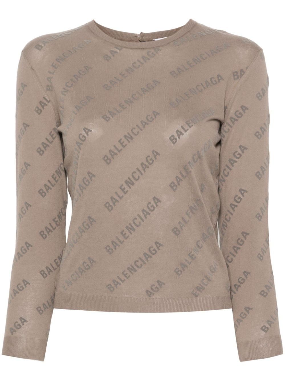 Balenciaga o1y0625 Logo Sweater in Taupe Size L / US 10 / IT 46 - 1 Thumbnail