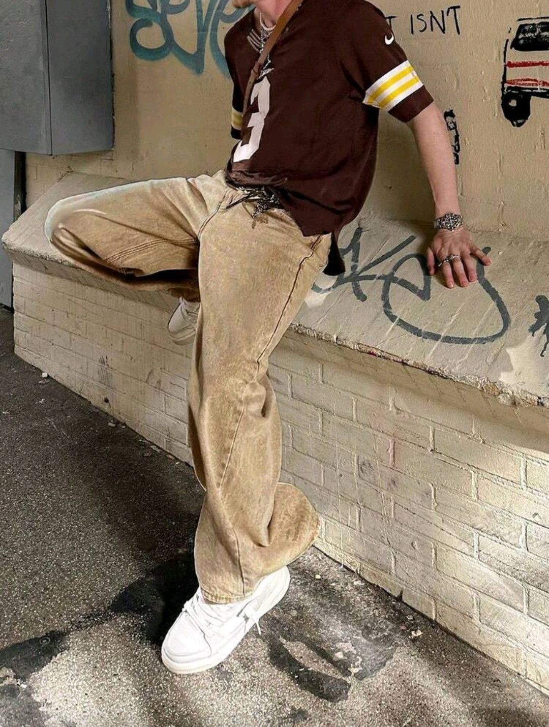 Japanese Brand Grunge goth y2k straight loose KHAKI jeans Size US 37 - 2 Thumbnail