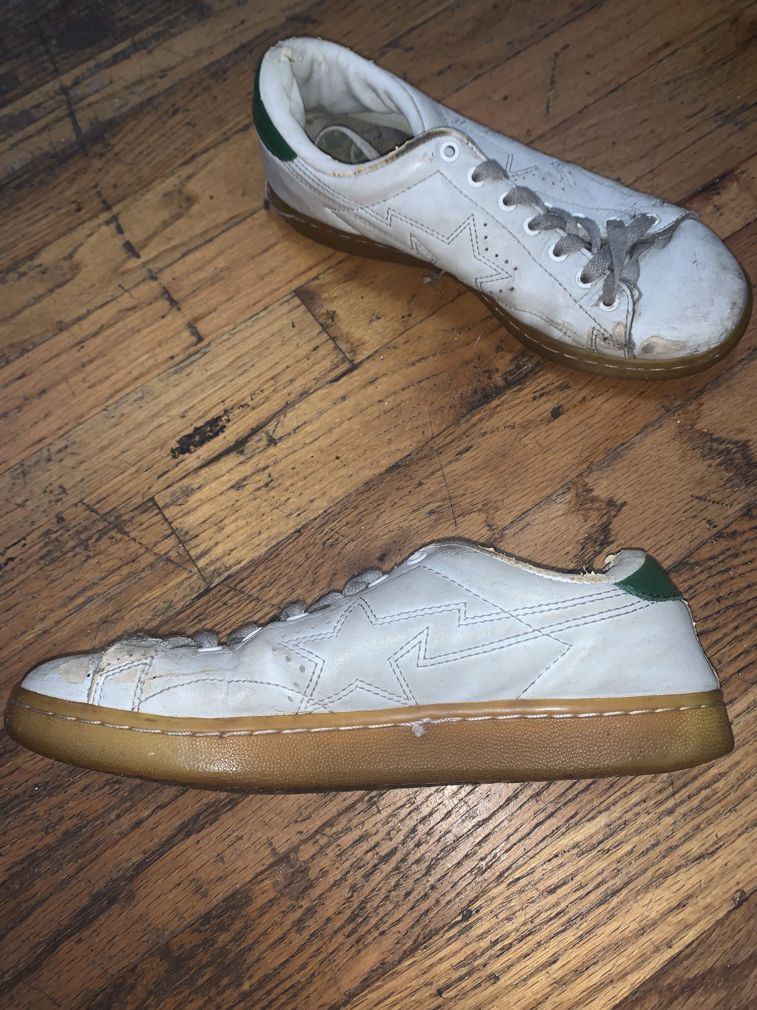 Bape BAPE Low-Top Bapesta Tennis Snkrs ⊛ WTE/GRN LEATHER ⊛ Used Size US 5.5 / IT 35.5 - 5 Thumbnail