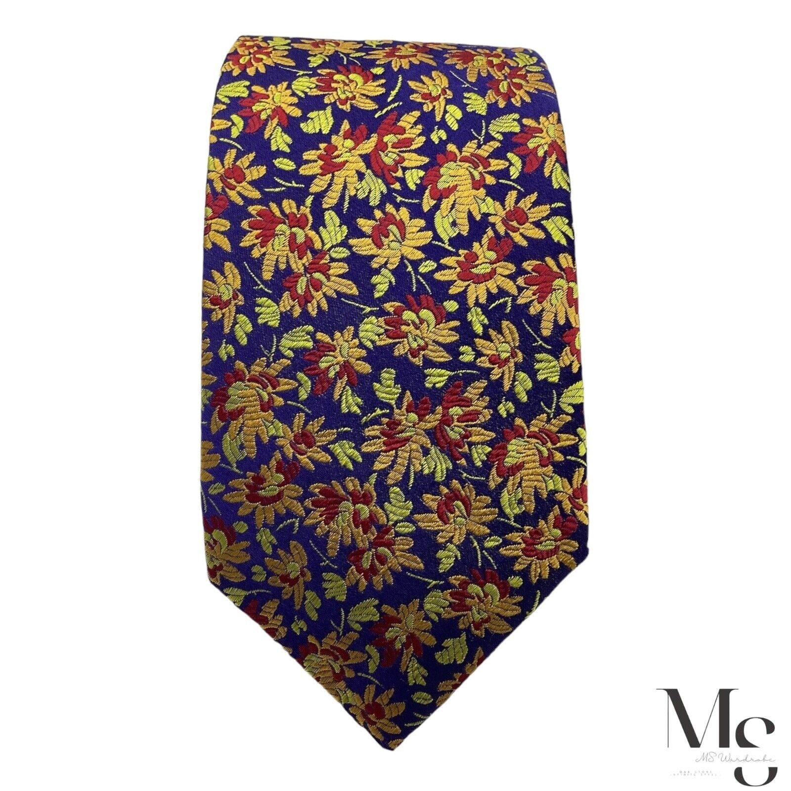 Charles Tyrwhitt CHARLES TYRWHITT Blue & Gold Floral Silk Tie Made In England Size ONE SIZE - 6 Thumbnail
