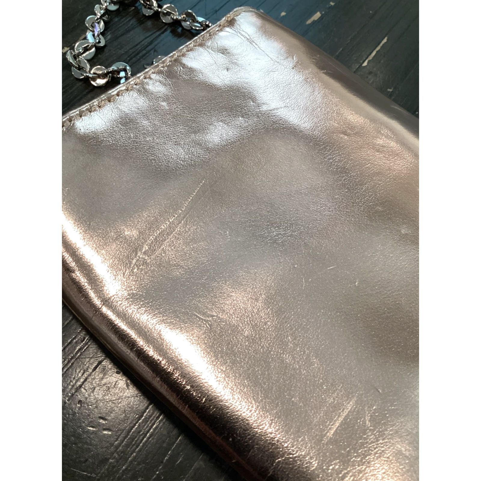Vintage VINTAGE No — Ivanka Trump Metallic Gold Faux Leather Fold-In Chain Strap Clutch Shoulder Bag — Small — Gold Tone Hardware — Women’s Designer Handbag Size ONE SIZE - 6 Thumbnail