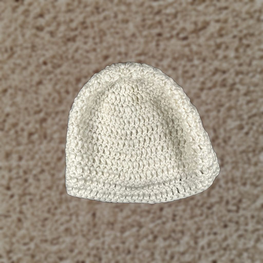 Vintage Beanie Womens One Size White Crochet Knit Acrylic Blend Snow Ski Winter Hat/Cap Beanie Size ONE SIZE - 1 Thumbnail
