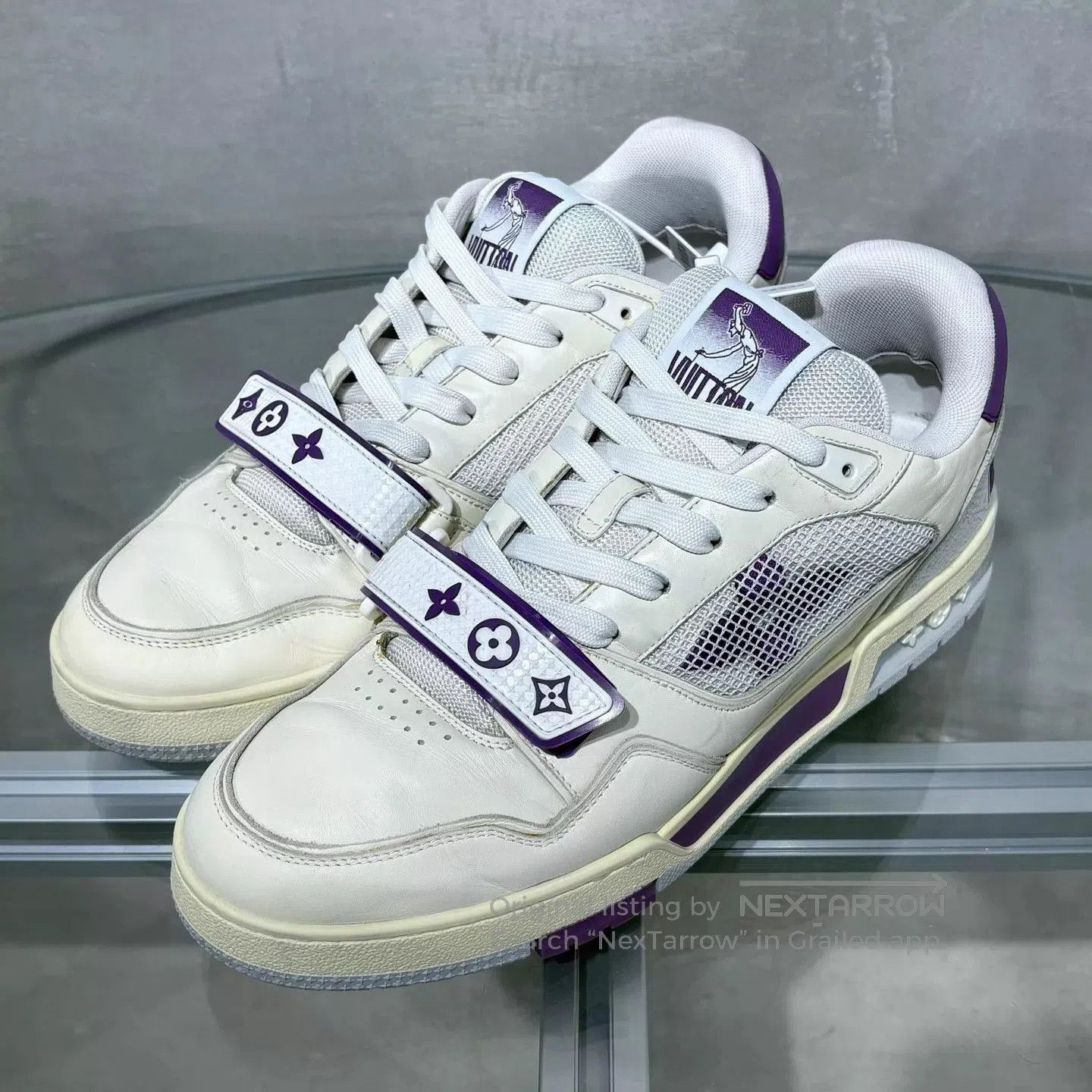 Louis Vuitton White Low-Top Sneakers with Purple Accents. Size US 9 / EU 42 - 2 Thumbnail