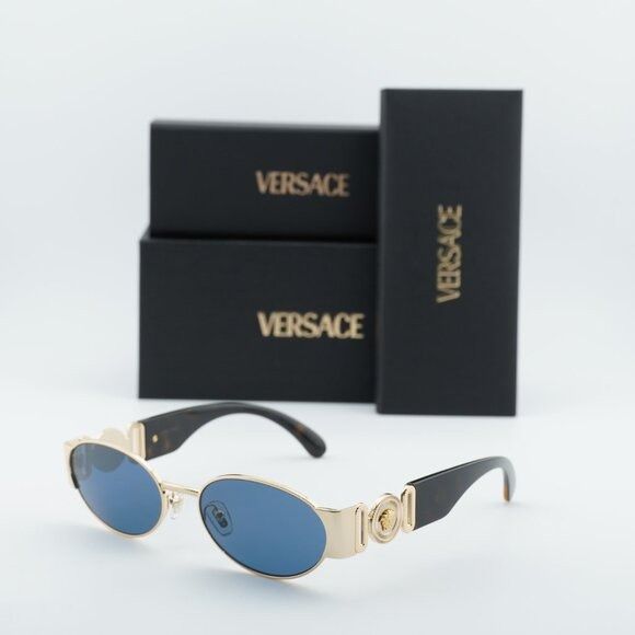 Versace Versace VE2299 100280 Sunglasses Gold Oval Frame, Dark Blue Size ONE SIZE - 10 Thumbnail
