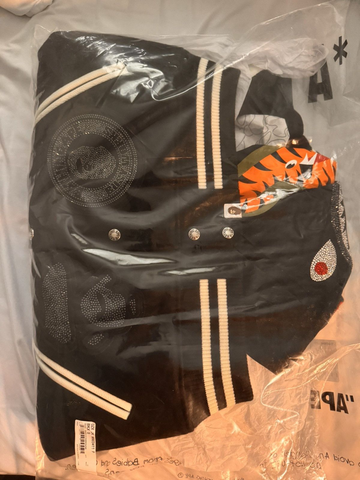 Bape × Swarovski A BATHING APE® Shark Hooded Varsity Jacket Size US S / EU 44-46 / 1 - 1 Thumbnail