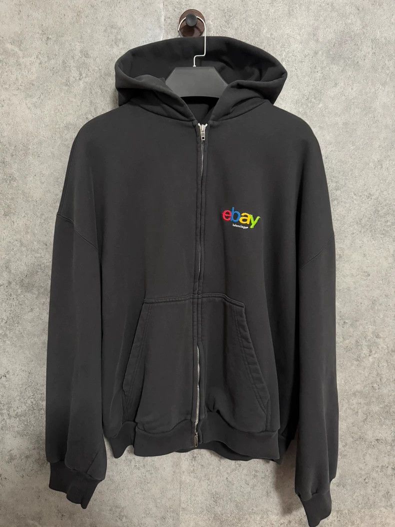 【balenciaga】 24AW ebay zip hoodie Balenciaga x eBay Zip-Up Hoodie in Washed Black | FWRD
