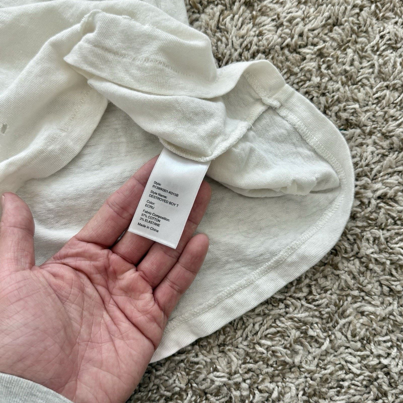 R13 $295 R13 Destroyed Boy T-Shirt Off White EcruJapanese Fabric Size US S / EU 44-46 / 1 - 11 Thumbnail