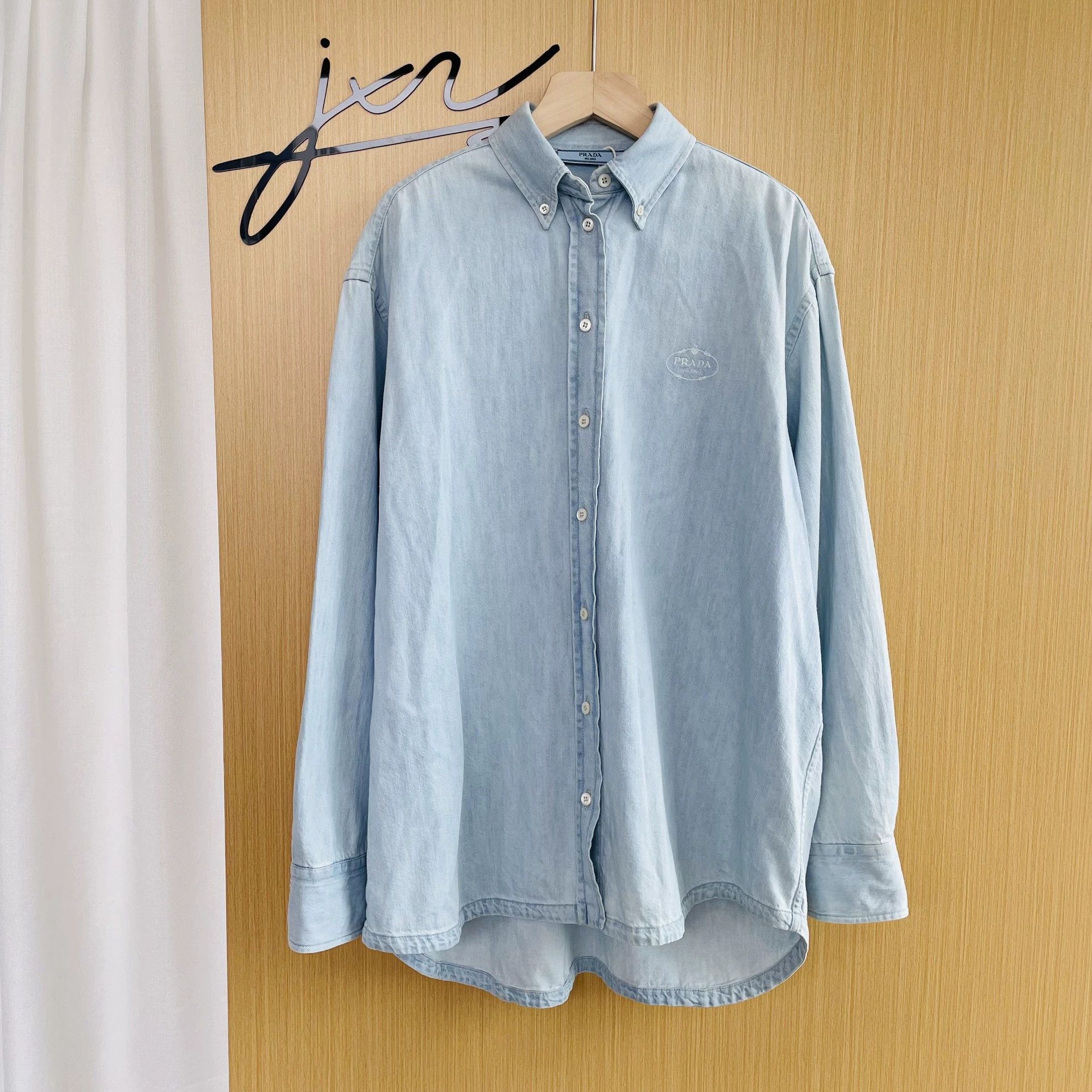 Prada Prada 99 New Embroidered Logo Denim Shirt Blue 36 Size XS / US 0-2 / IT 36-38 - 1 Thumbnail