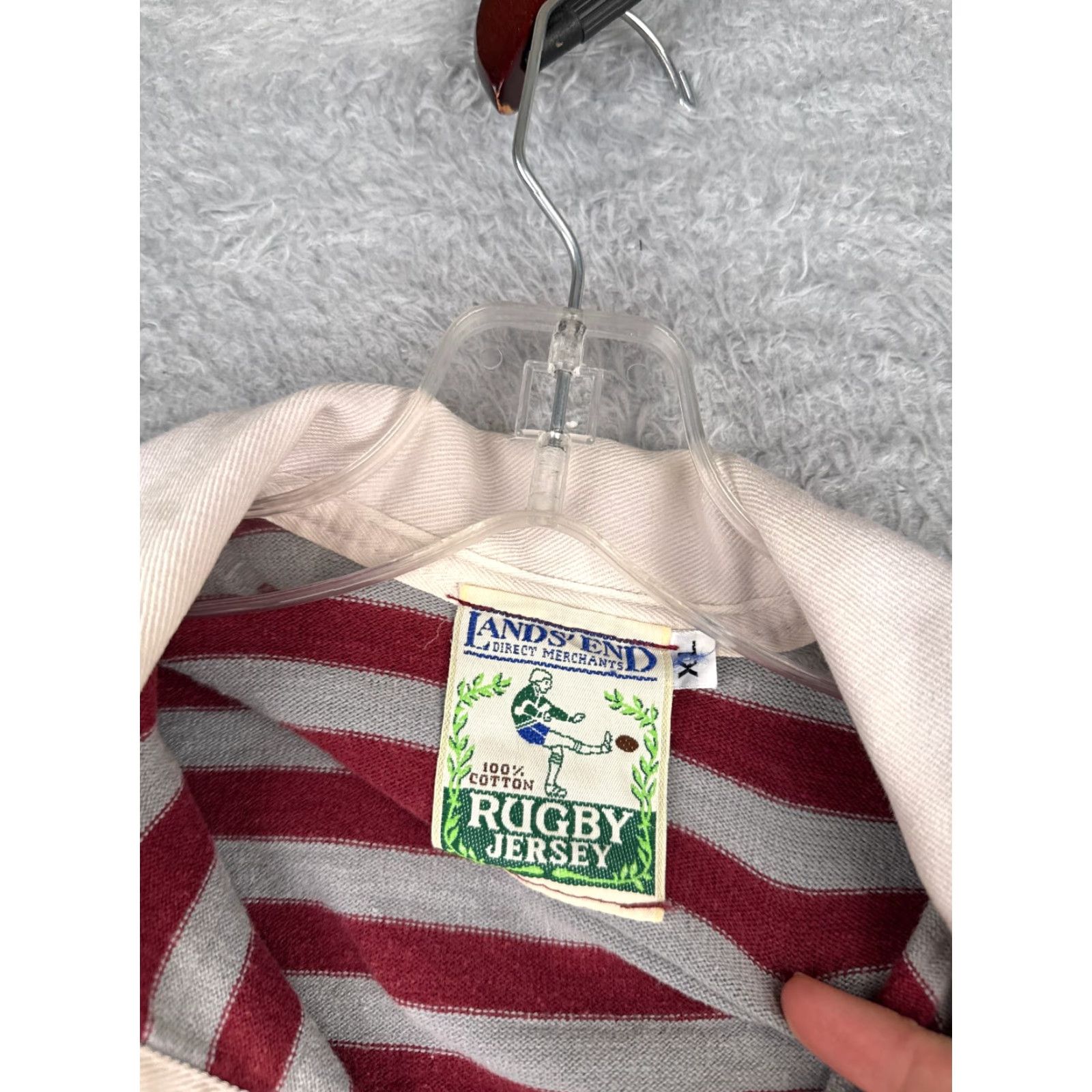 Lands' End Lands End Polo Shirt Men XL Red Blue Gray Stripe Long Sleeve Size US XL / EU 56 / 4 - 7 Thumbnail
