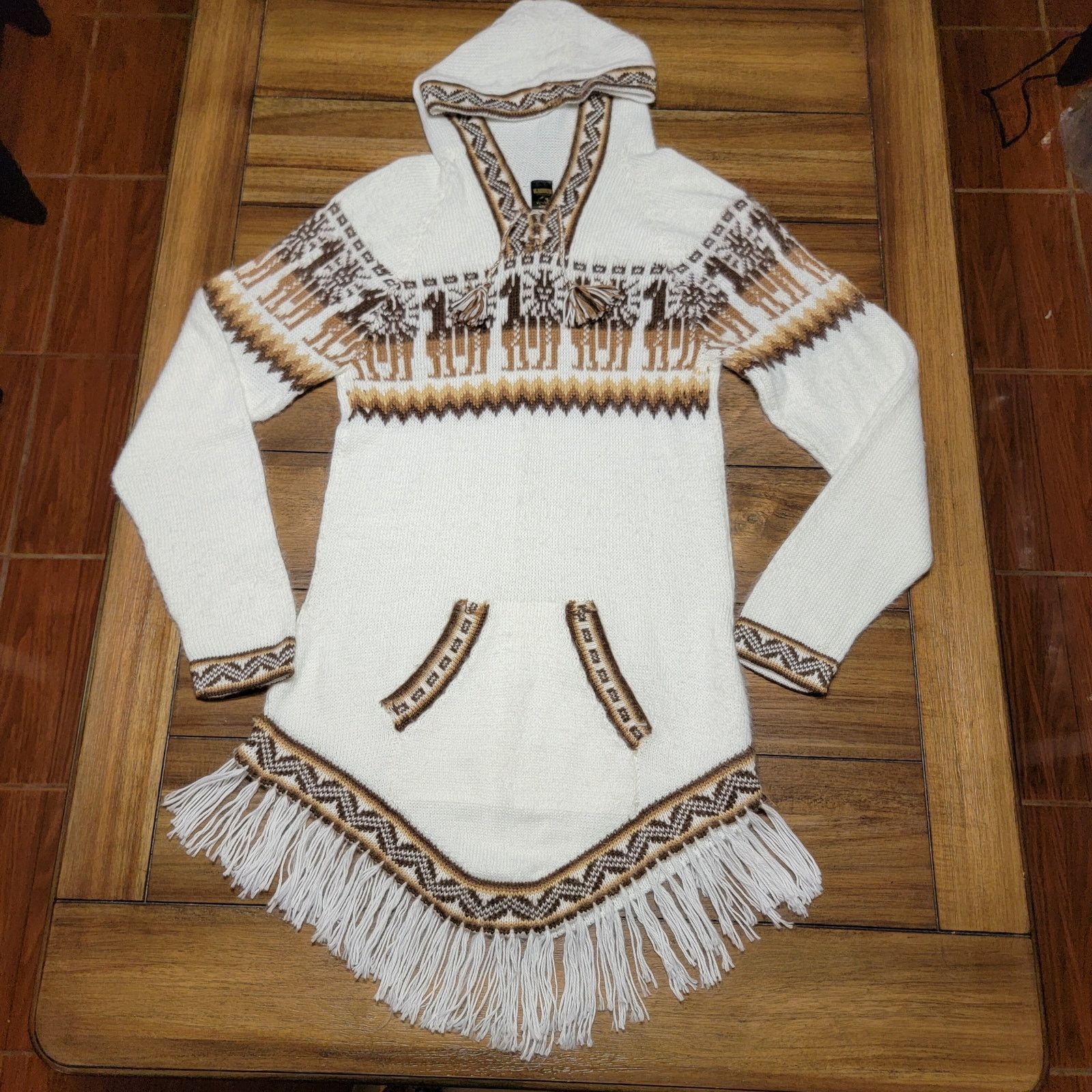 Other Kactus Long Knitted Hooded Sweater 100% Alpaca Wool -Size XS Size XS / US 0-2 / IT 36-38 - 1 Thumbnail