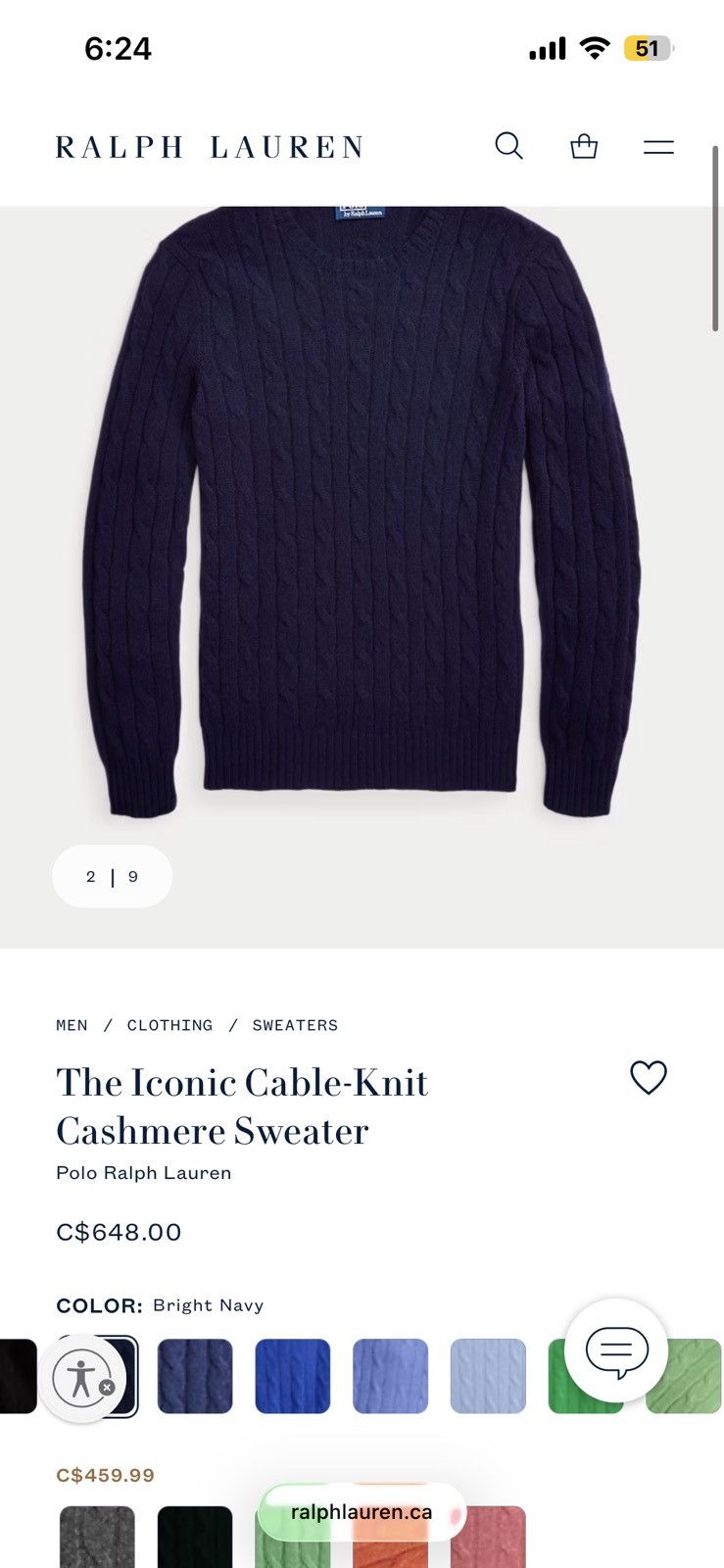 Ralph Lauren Bright Navy 100% Cashmere Sweater